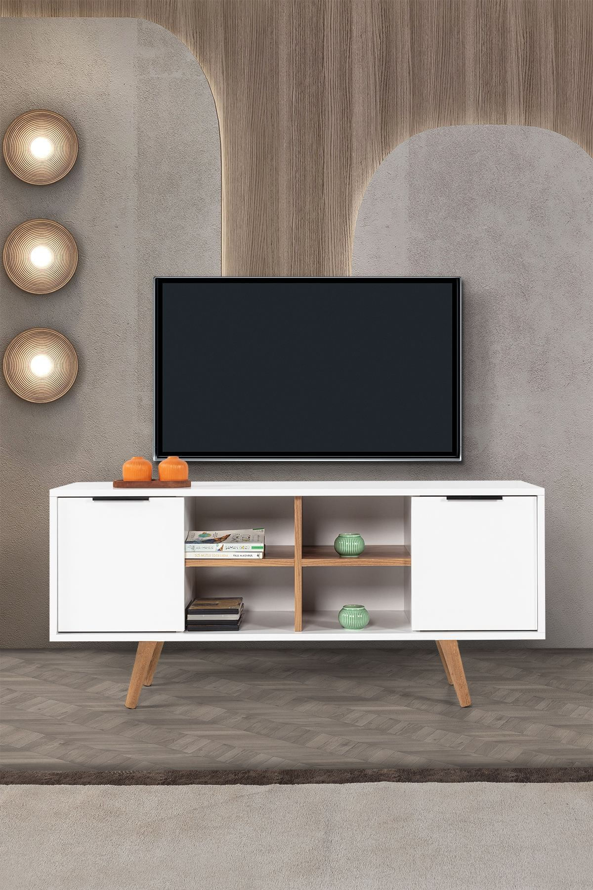 Comoda TV Sina 3318, 130 x 59 x 35 cm, alb nuc, PAL melaminat — imaginea 6