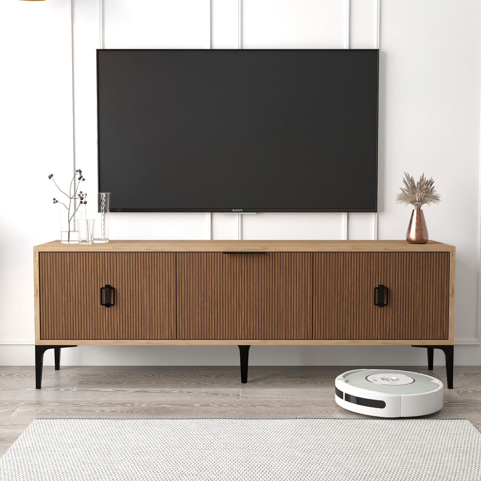 Comoda TV Neva 3503, 150 x 49,5 x 35 cm, stejar safir nuc, PAL melaminat — imaginea 4