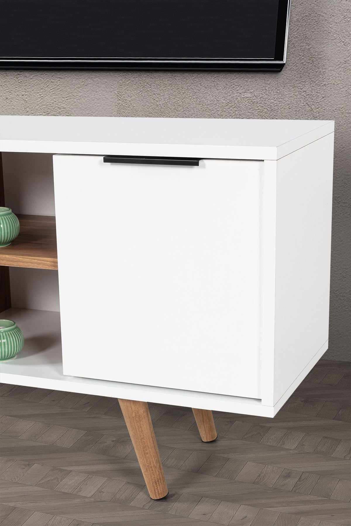 Comoda TV Sina 3318, 130 x 59 x 35 cm, alb nuc, PAL melaminat — imaginea 7