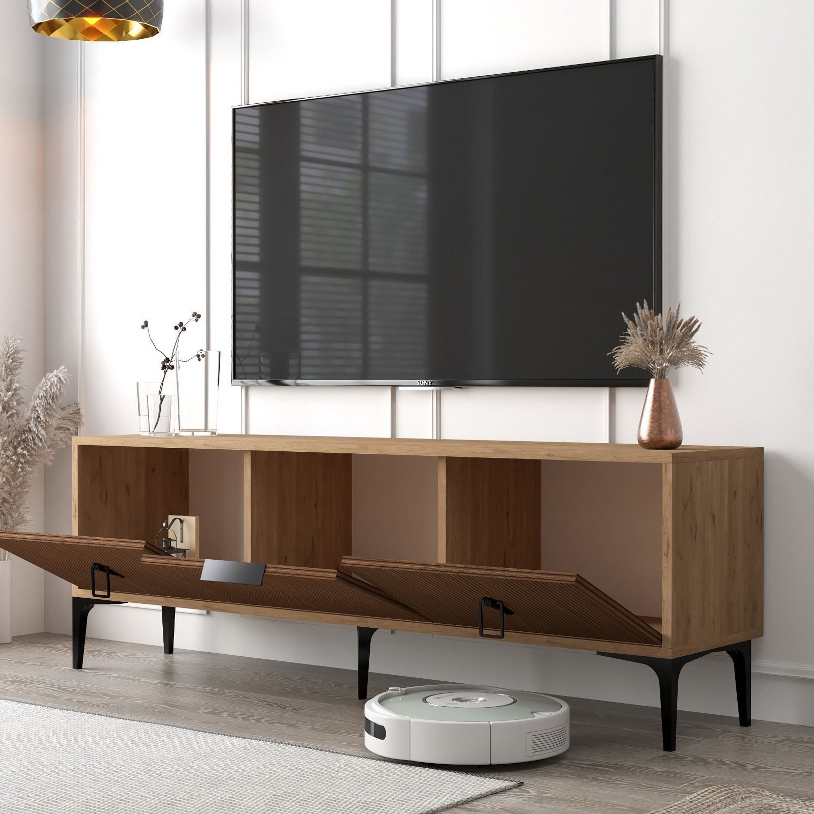 Comoda TV Neva 3503, 150 x 49,5 x 35 cm, stejar safir nuc, PAL melaminat — imaginea 5