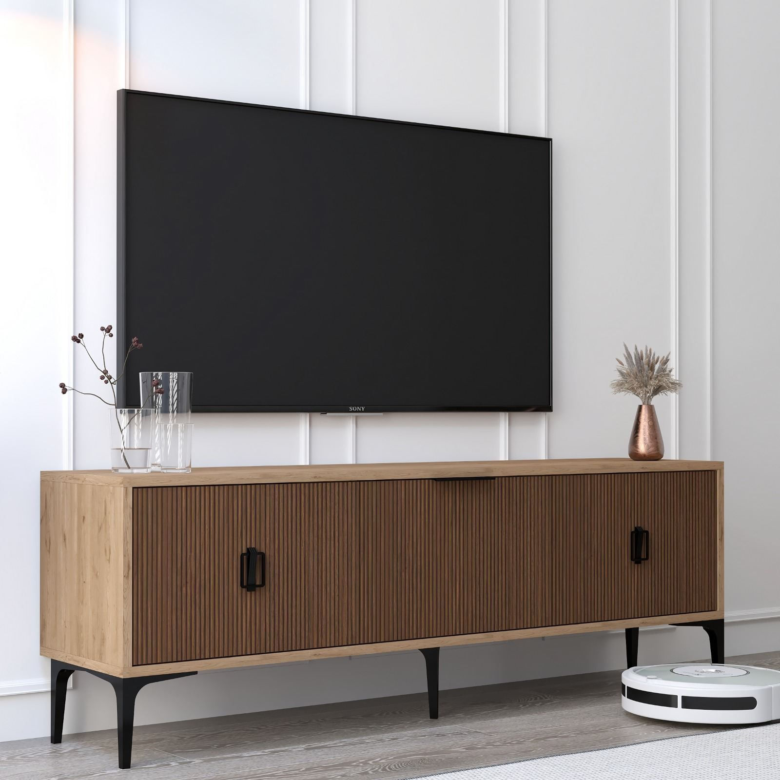 Comoda TV Neva 3503, 150 x 49,5 x 35 cm, stejar safir nuc, PAL melaminat — imaginea 6