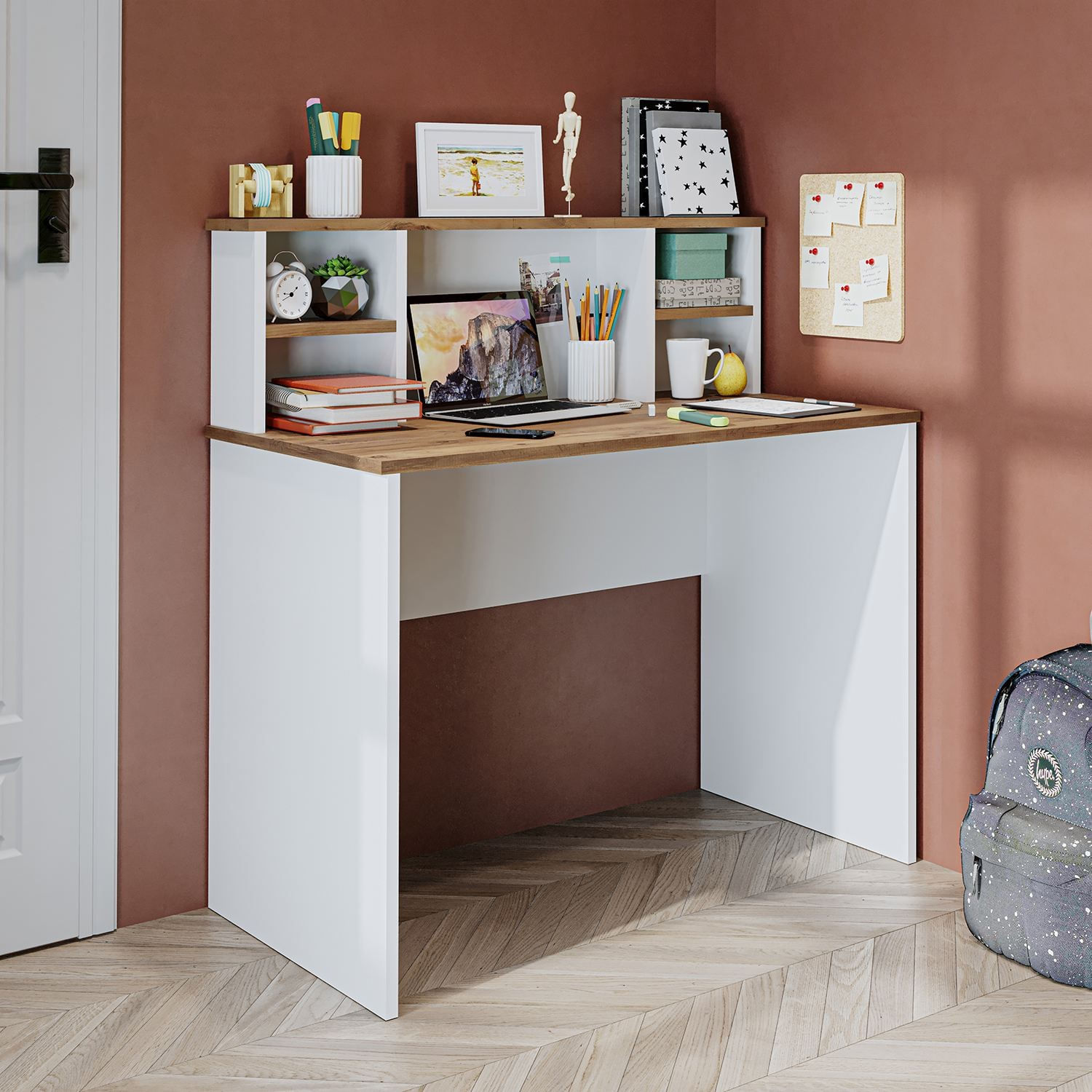 Birou 2636, 100 x 105,8 x 55 cm, pin atlantic alb, PAL melaminat — imaginea 3