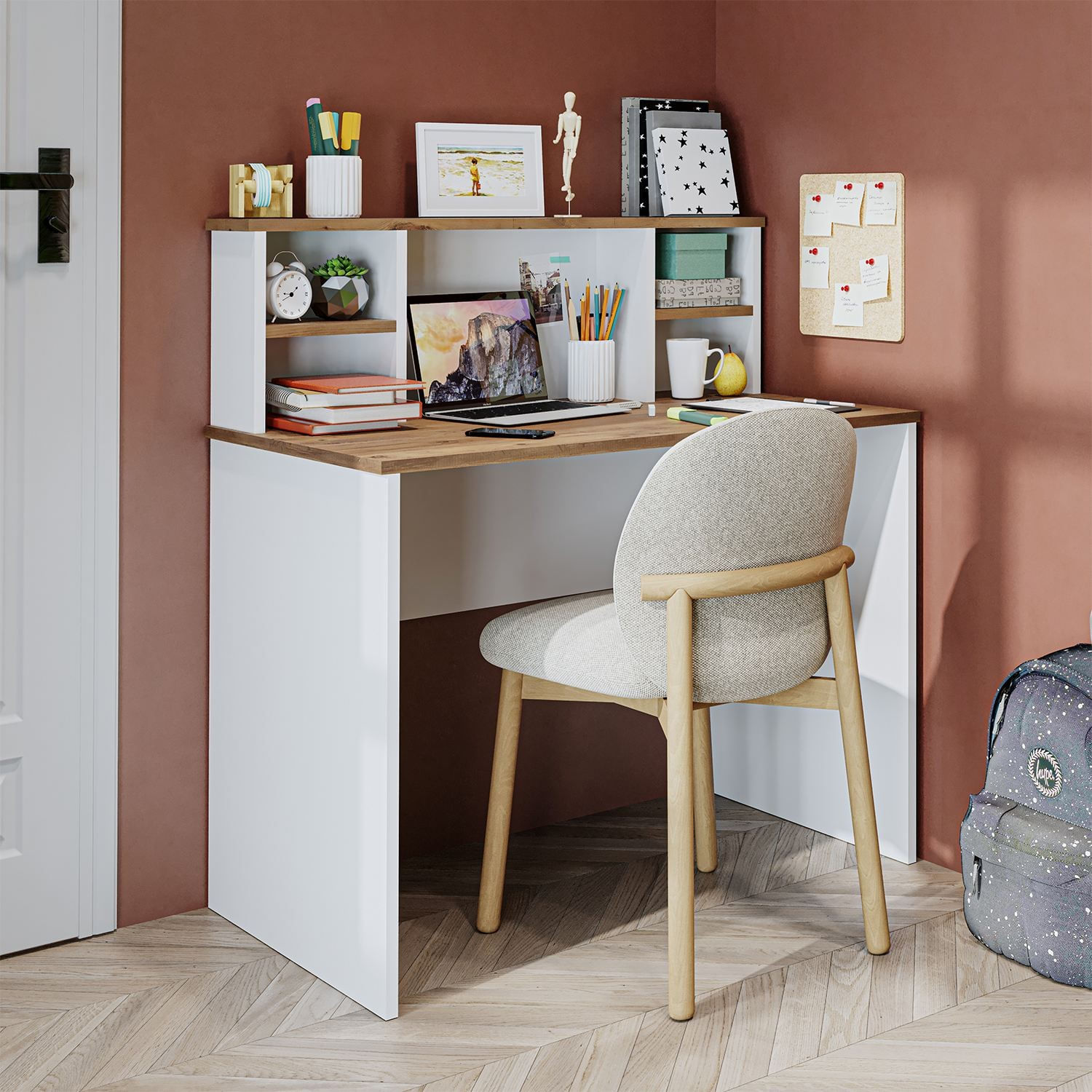 Birou 2636, 100 x 105,8 x 55 cm, pin atlantic alb, PAL melaminat — imaginea 4