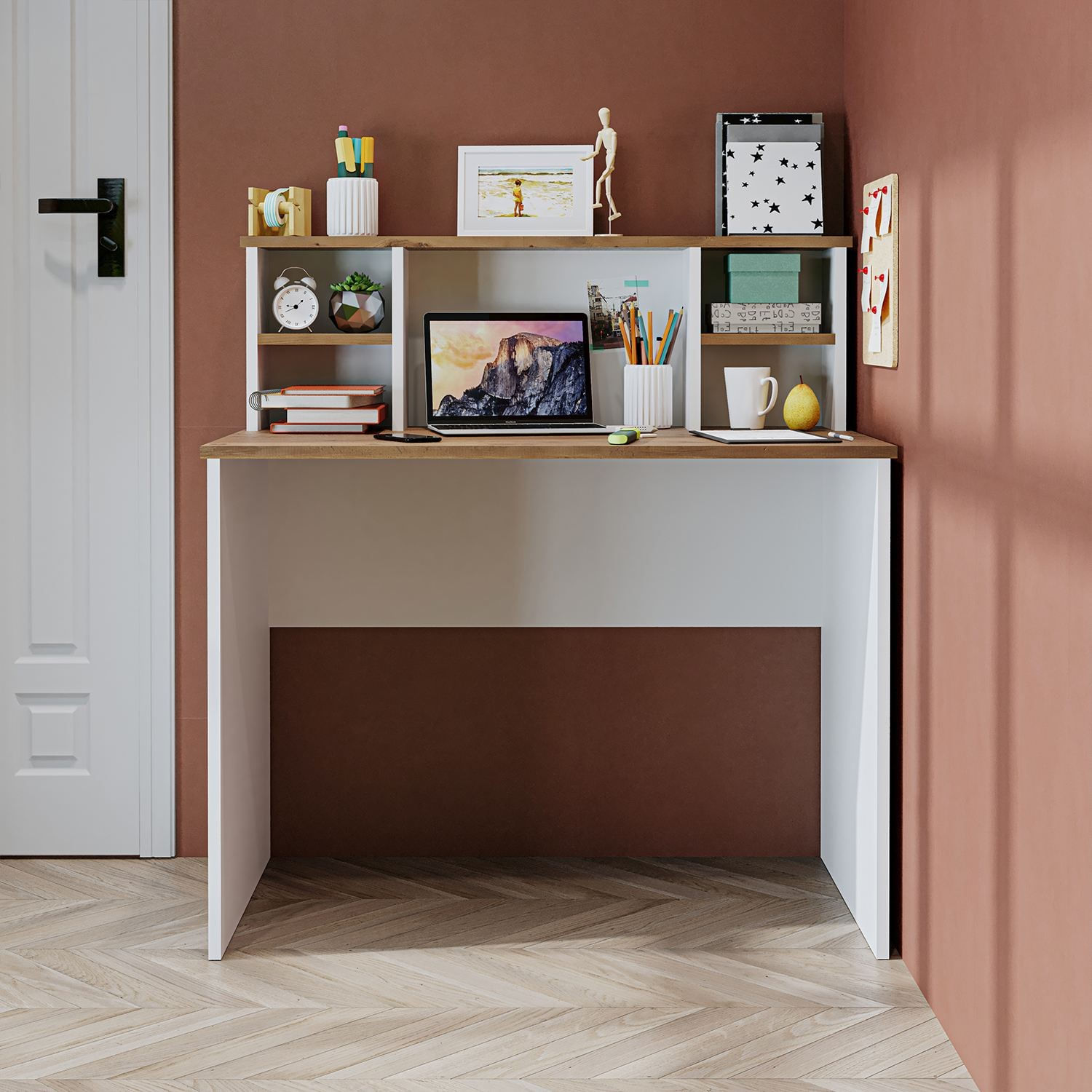 Birou 2636, 100 x 105,8 x 55 cm, pin atlantic alb, PAL melaminat — imaginea 6