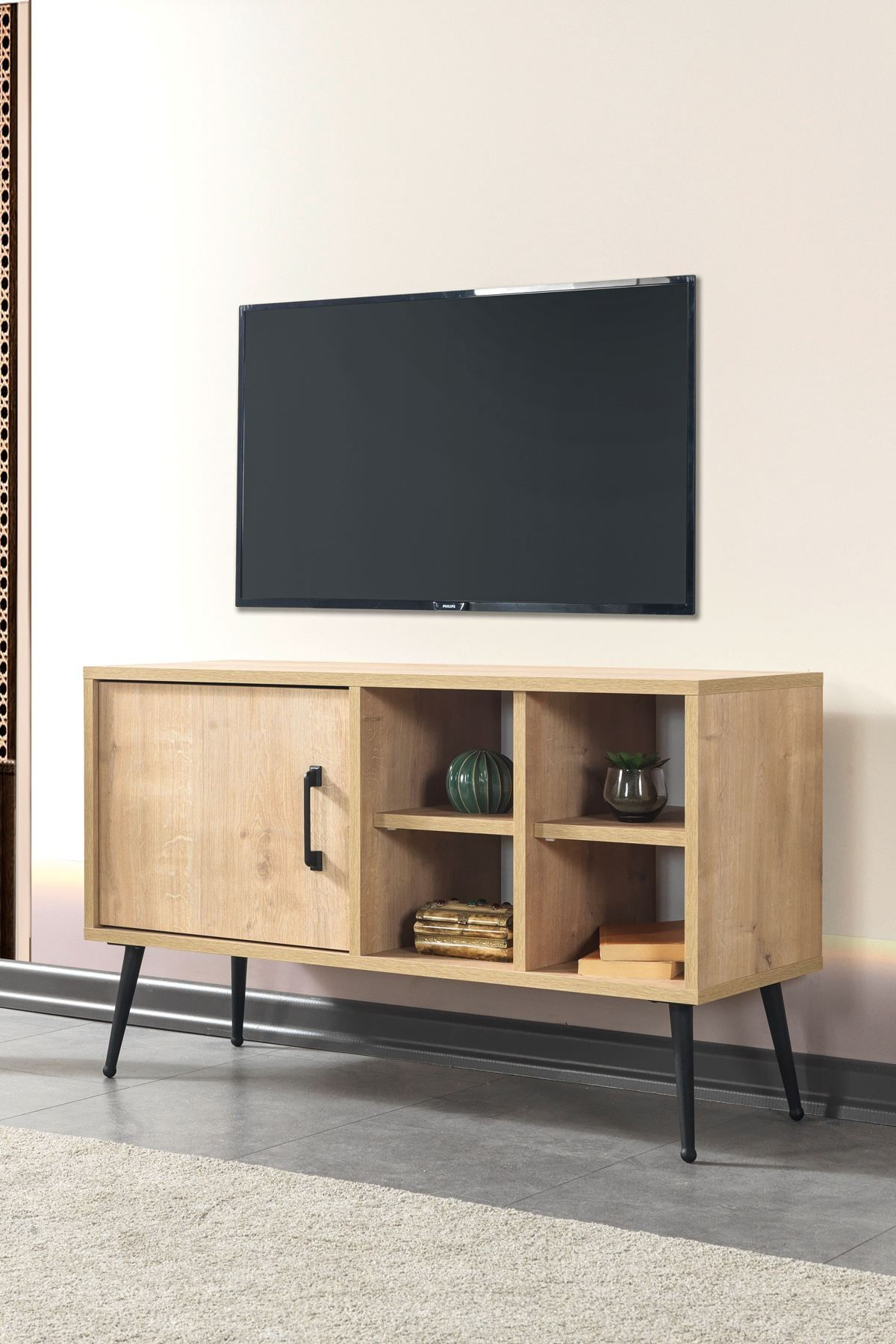 Comoda TV Şile 3108, 100 x 60 x 35 cm, stejar safir, PAL melaminat — imaginea 2