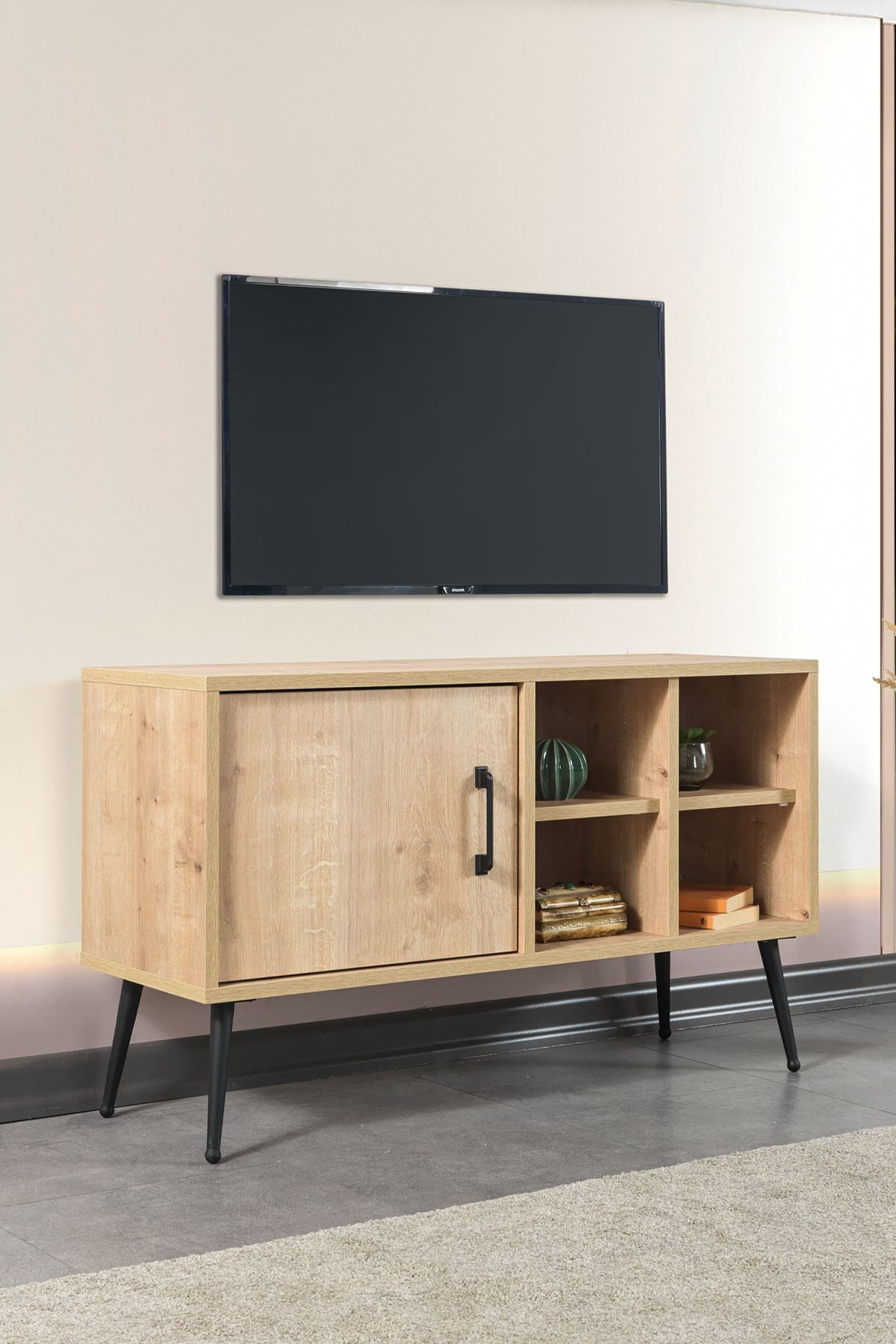 Comoda TV Şile 3108, 100 x 60 x 35 cm, stejar safir, PAL melaminat — imaginea 4