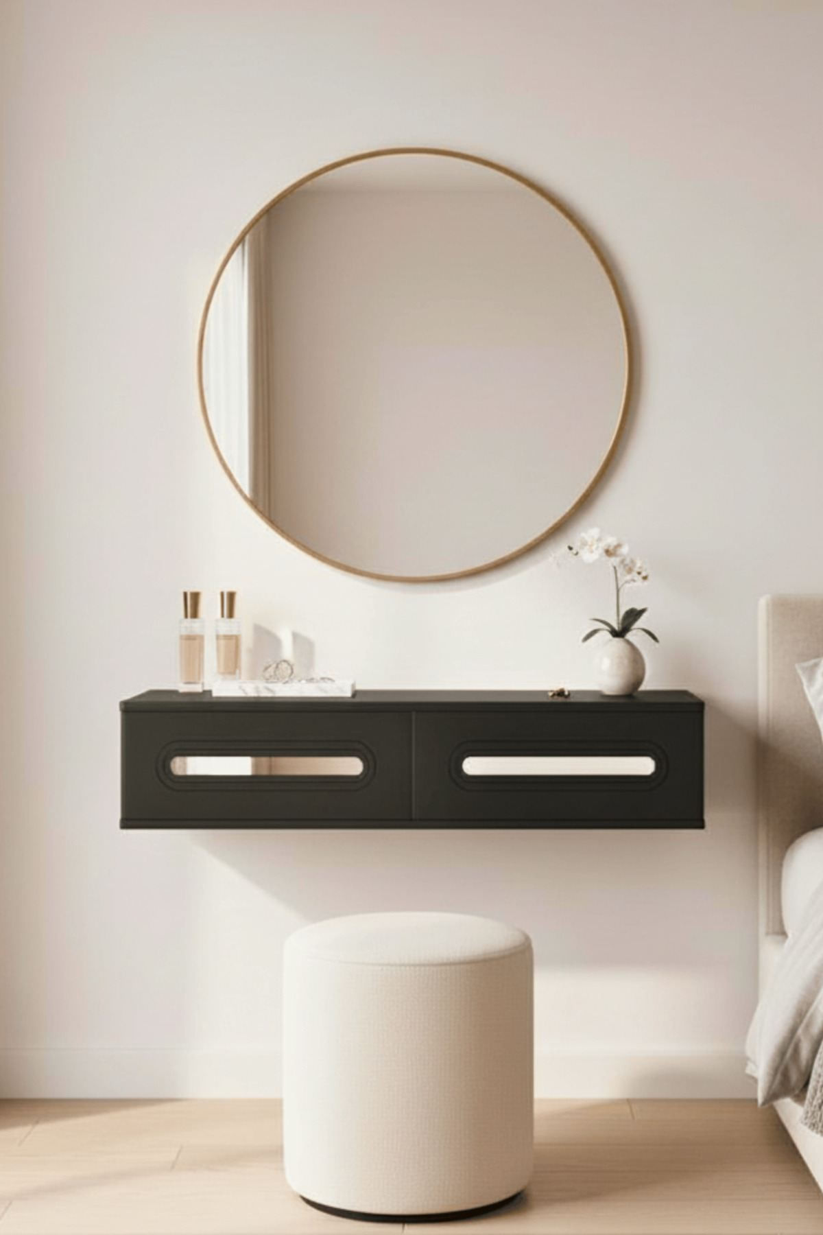 Comoda dormitor Rany 120, 120 x 25, 5 x 29, 6 cm, antracit argintiu, PAL melaminat, oglinda inclusa, fixare pe perete, antracit / silver — imaginea 7