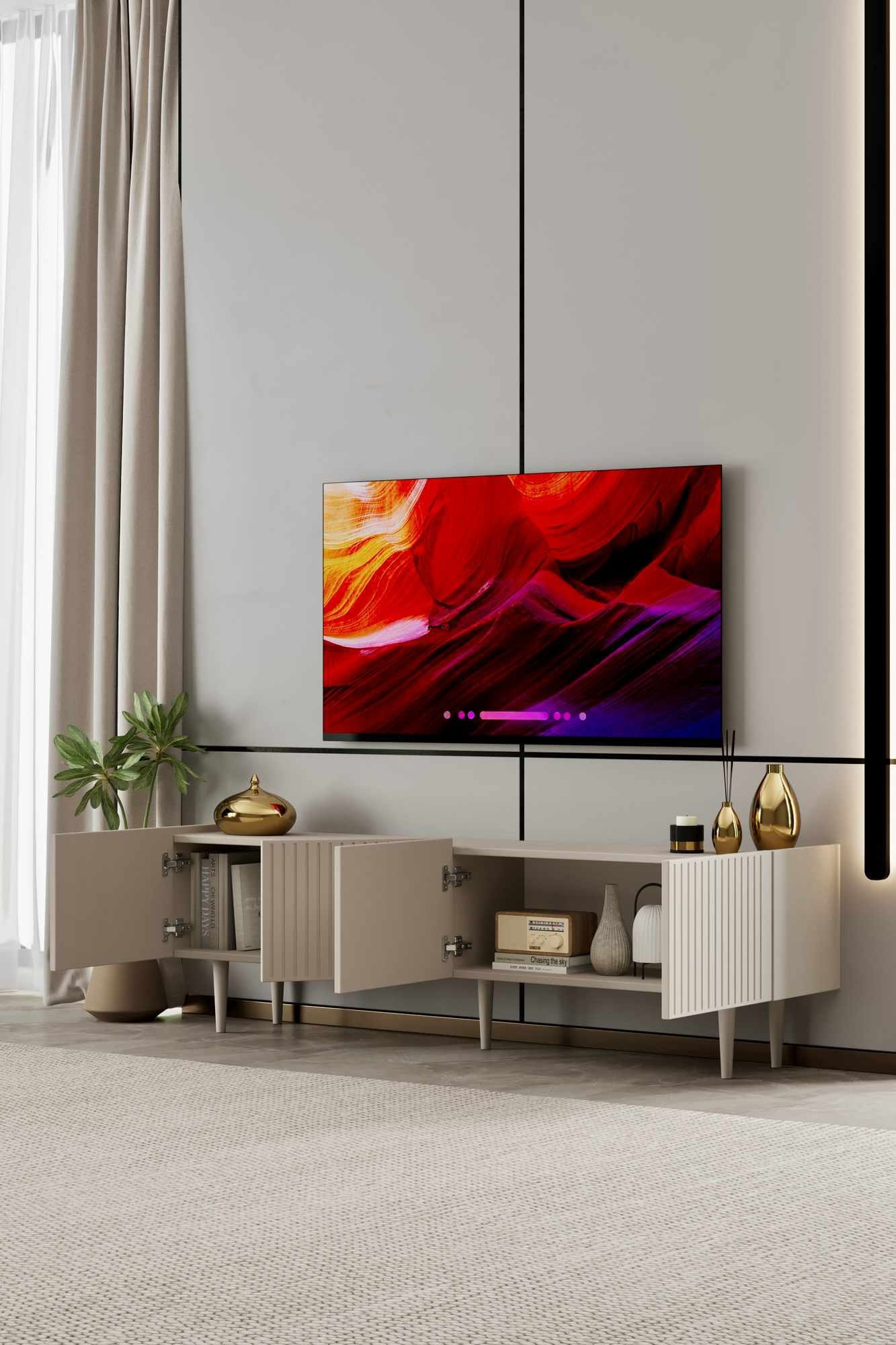 Comoda TV Capella 180, 180 x 50 x 29 cm, bej nisip, MDF, capacitate 32 kg, sandstone — imaginea 2