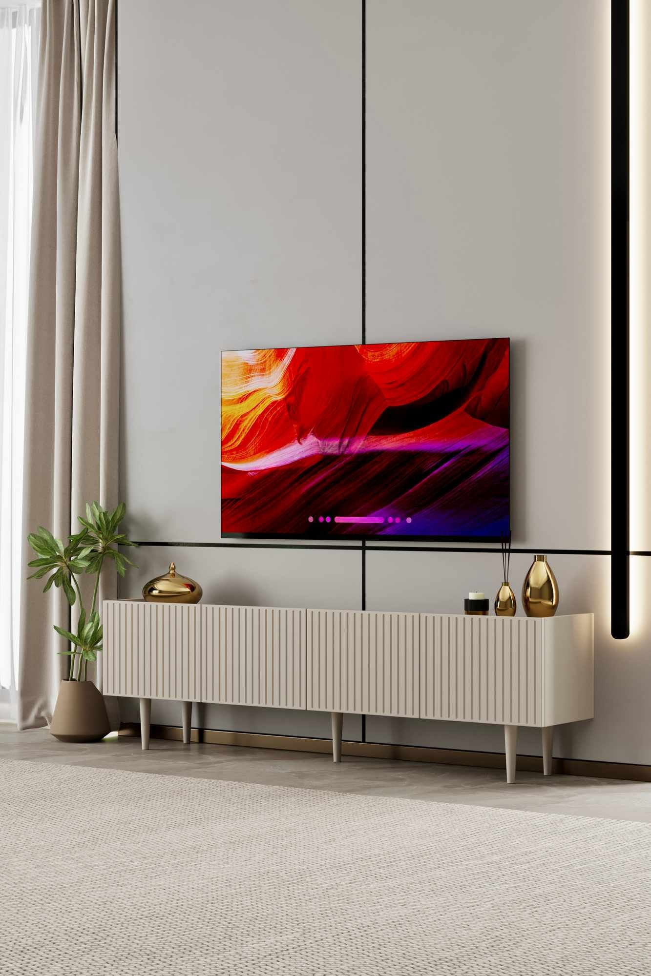 Comoda TV Capella 180, 180 x 50 x 29 cm, bej nisip, MDF, capacitate 32 kg, sandstone — imaginea 4