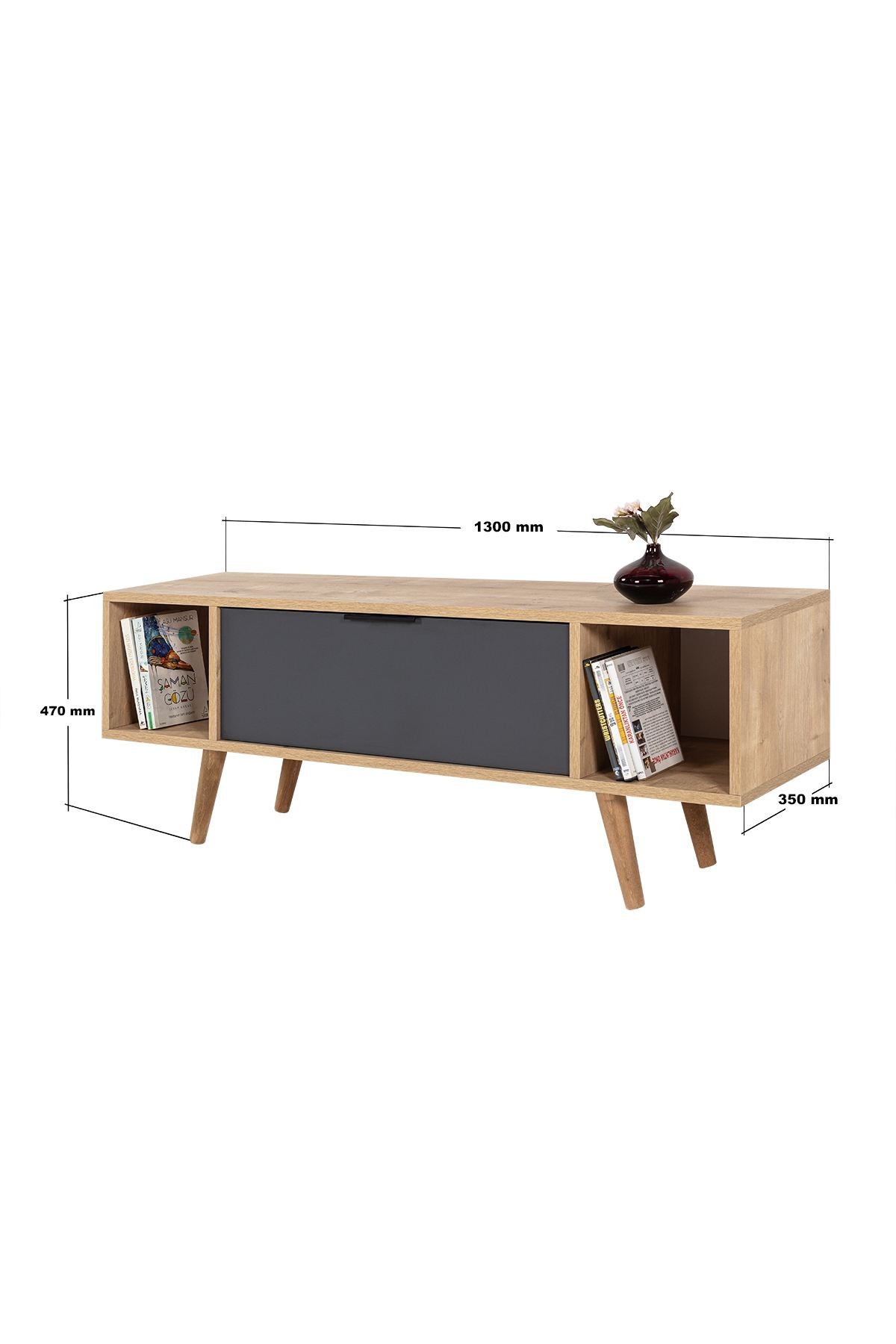 Comoda TV Mesir 3324, 130 x 47 x 35 cm, stejar safir antracit, PAL melaminat — imaginea 2