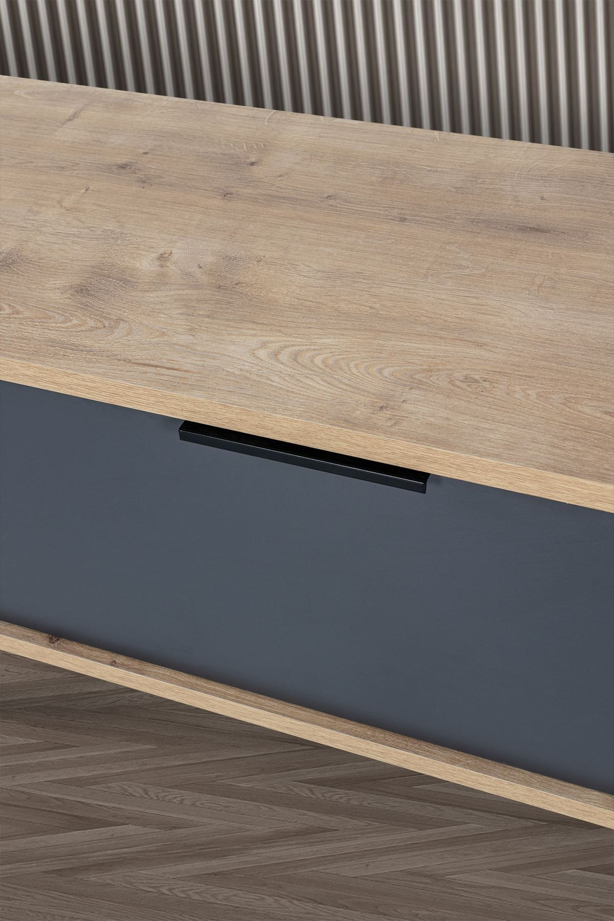 Comoda TV Mesir 3324, 130 x 47 x 35 cm, stejar safir antracit, PAL melaminat — imaginea 4