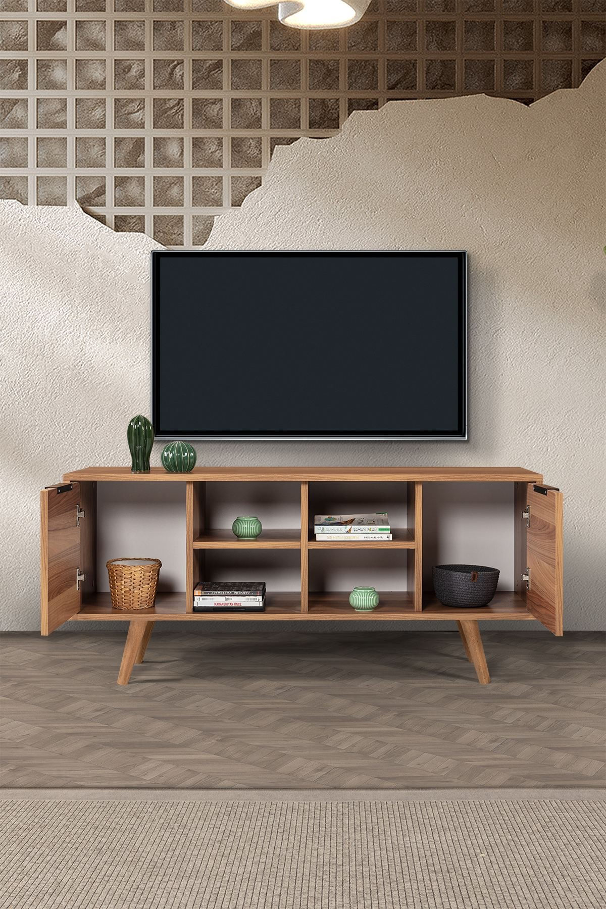 Comoda TV Sina 3320, 130 x 59 x 35 cm, nuc, PAL melaminat — imaginea 2