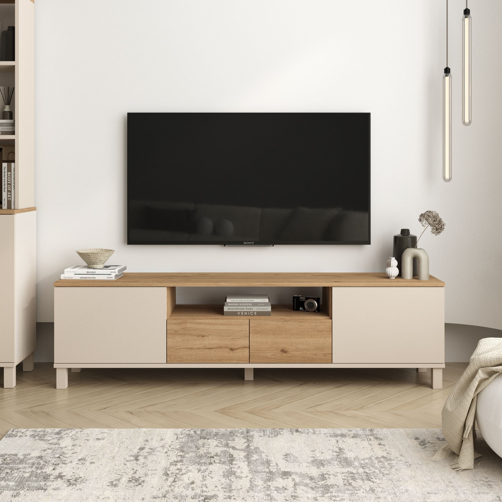 Comoda TV Mood - MD1-CS, 180 x 49,2 x 35 cm, sand stejar, PAL melaminat — imaginea 5