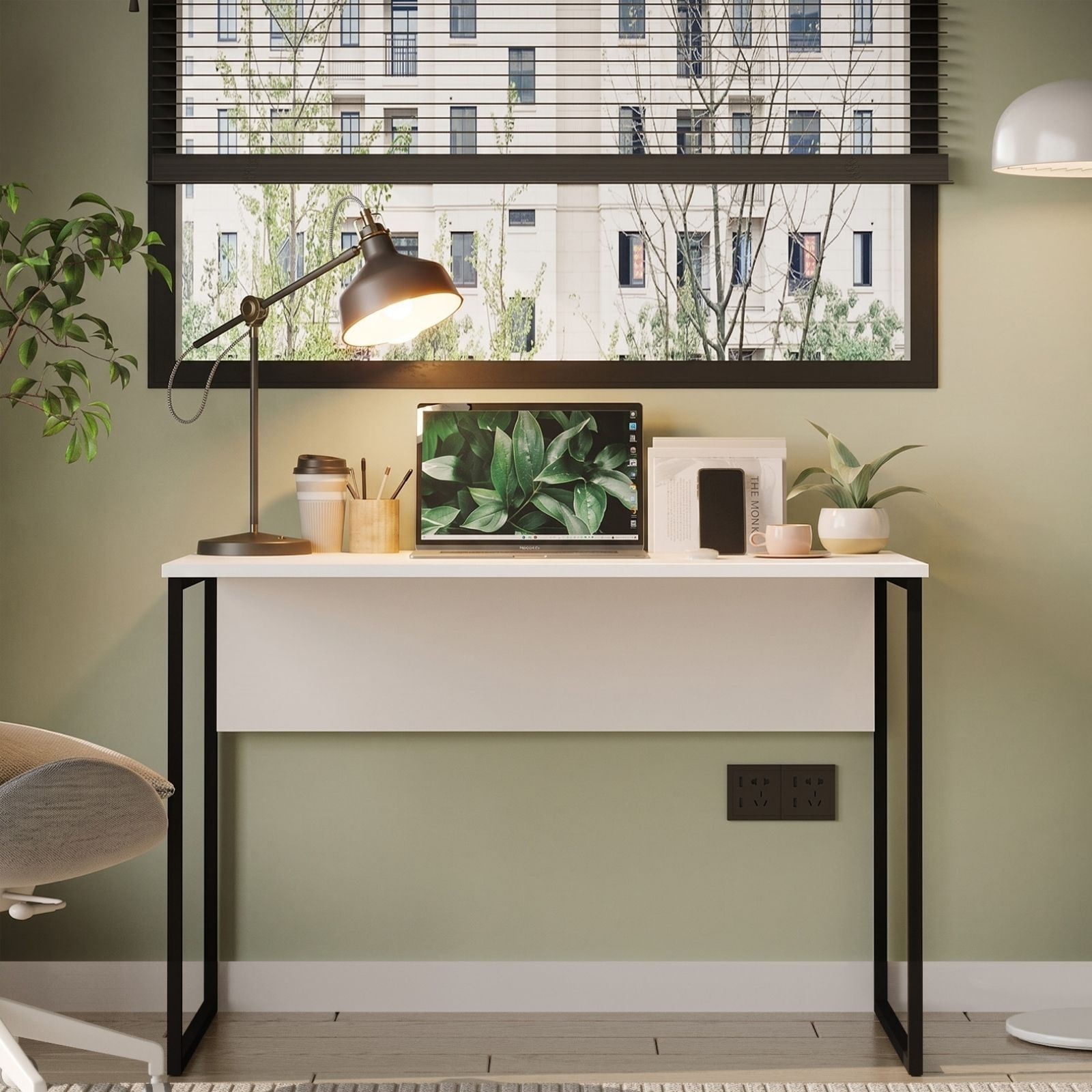 Birou Nor2-W, 100 x 75 x 55 cm, alb, PAL melaminat — imaginea 4