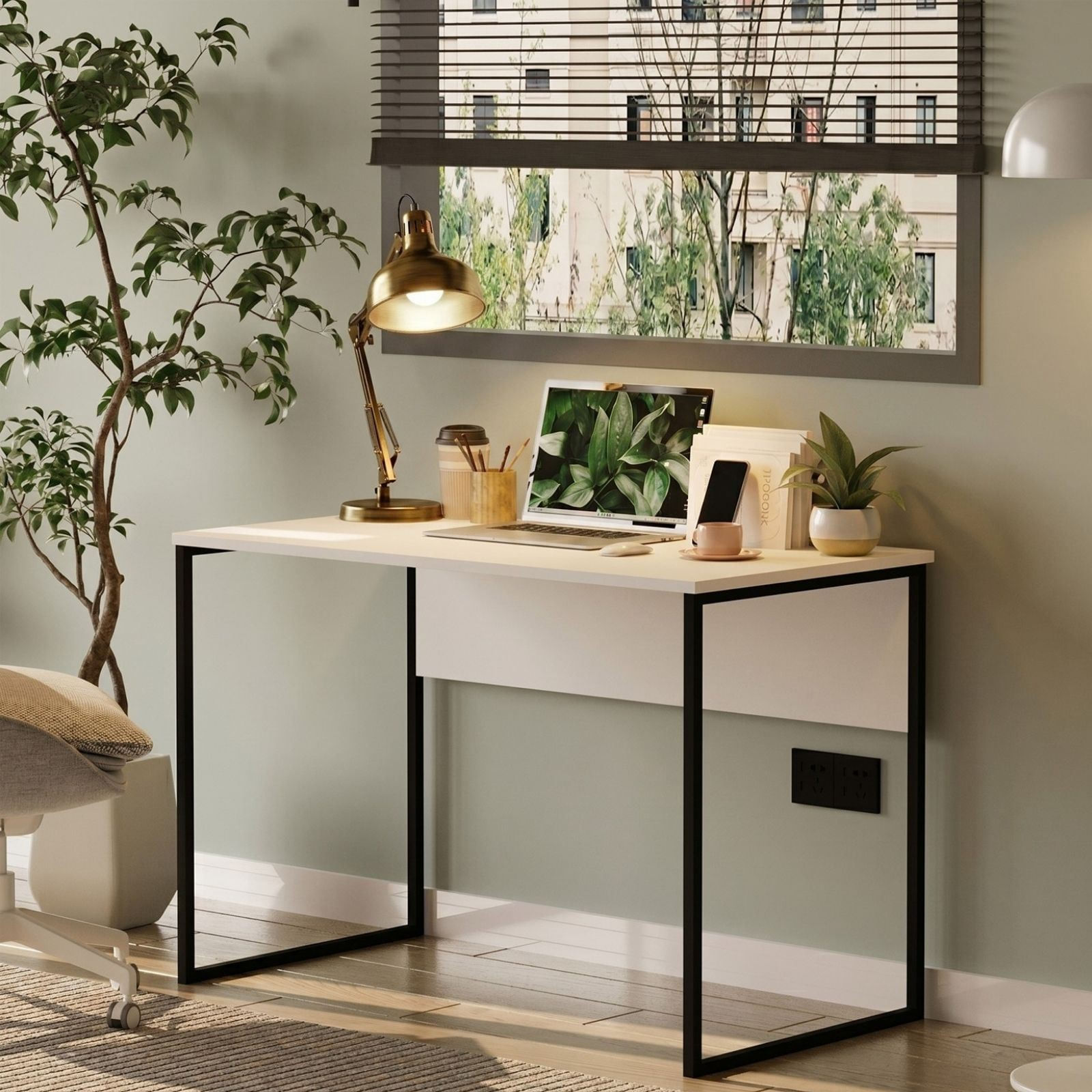 Birou Nor2-W, 100 x 75 x 55 cm, alb, PAL melaminat — imaginea 5