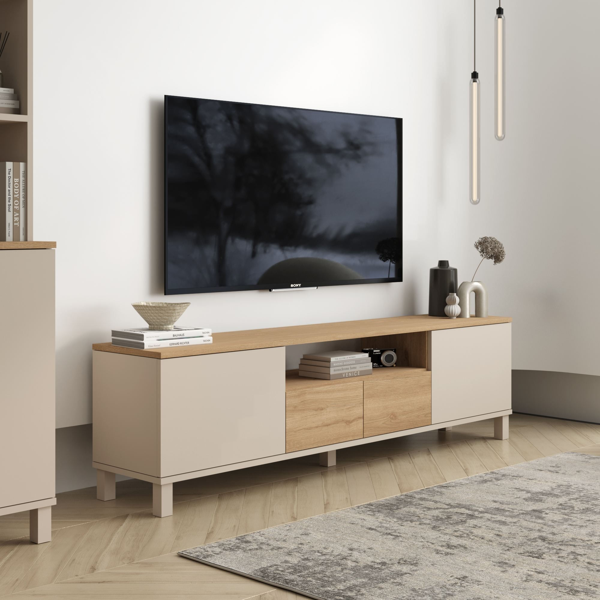 Comoda TV Mood - MD1-CS, 180 x 49,2 x 35 cm, sand stejar, PAL melaminat — imaginea 6