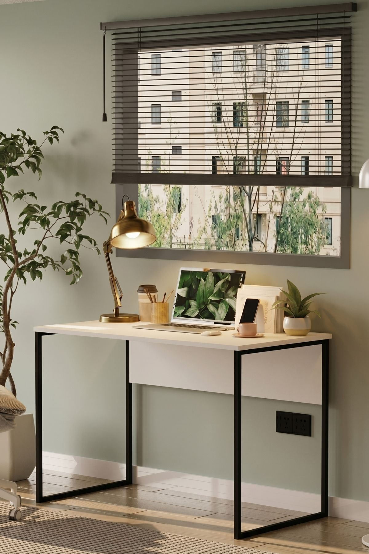 Birou Nor2-W, 100 x 75 x 55 cm, alb, PAL melaminat — imaginea 6