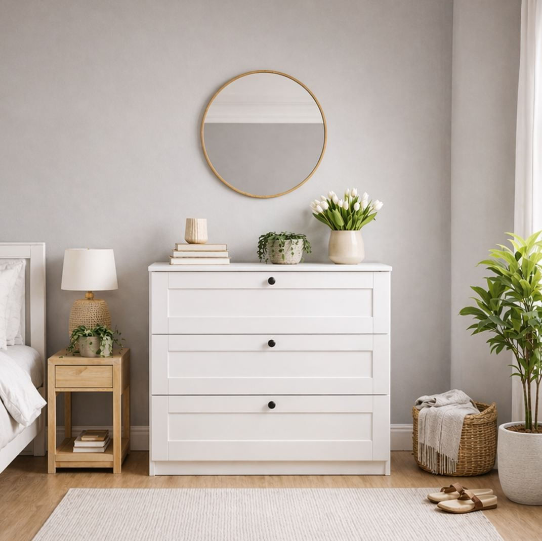Comoda dormitor Lucas 1600-207, 80 x 7,5 x 42,5 cm, alb, PAL melaminat, spatiu de depozitare — imaginea 2
