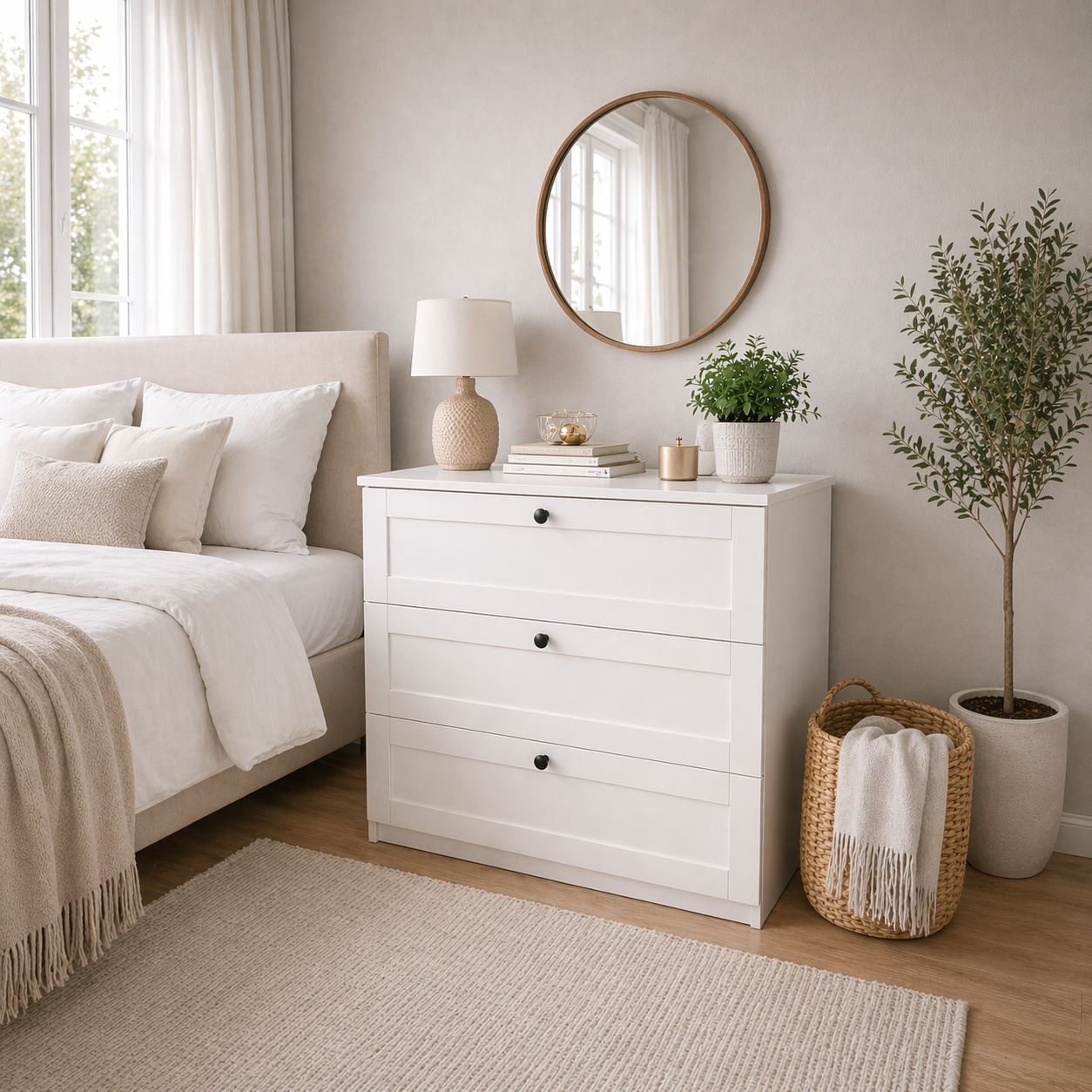 Comoda dormitor Lucas 1600-207, 80 x 7,5 x 42,5 cm, alb, PAL melaminat, spatiu de depozitare — imaginea 3