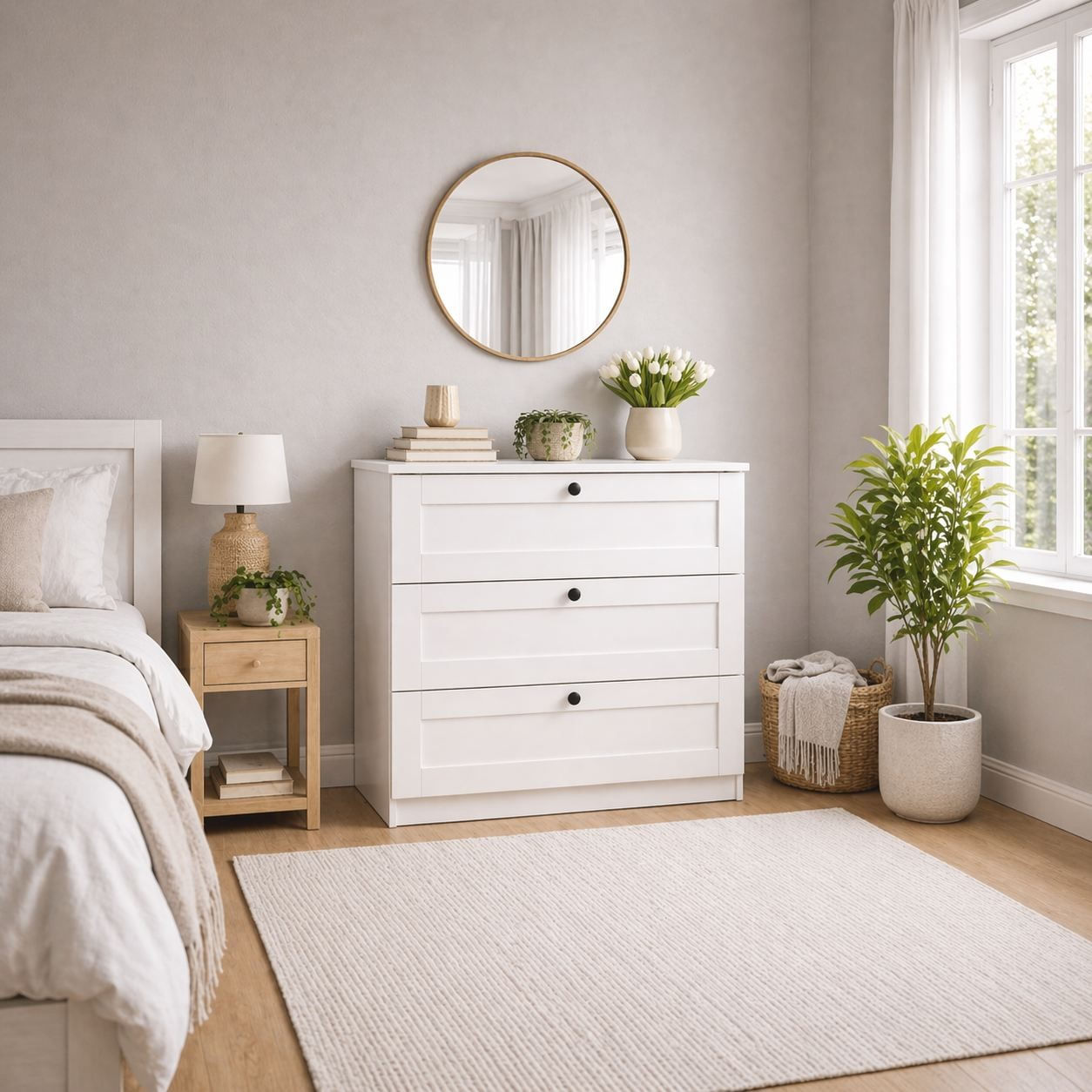 Comoda dormitor Lucas 1600-207, 80 x 7,5 x 42,5 cm, alb, PAL melaminat, spatiu de depozitare — imaginea 4