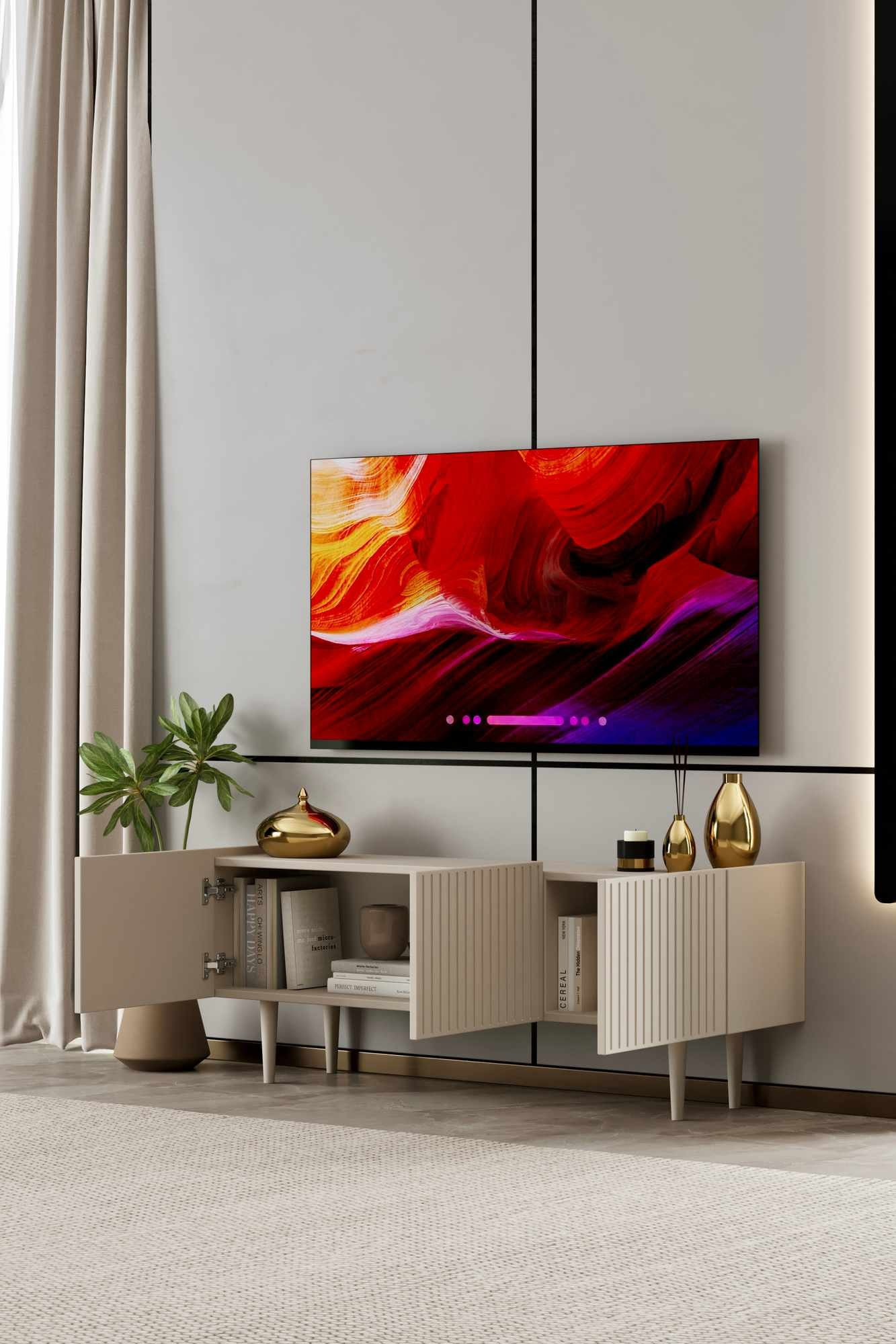 Comoda TV Capella 120, 120 x 50 x 29 cm, bej nisip, MDF, capacitate 22 kg, sandstone — imaginea 2
