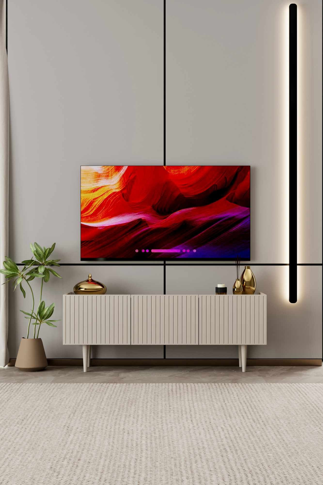 Comoda TV Capella 120, 120 x 50 x 29 cm, bej nisip, MDF, capacitate 22 kg, sandstone — imaginea 4