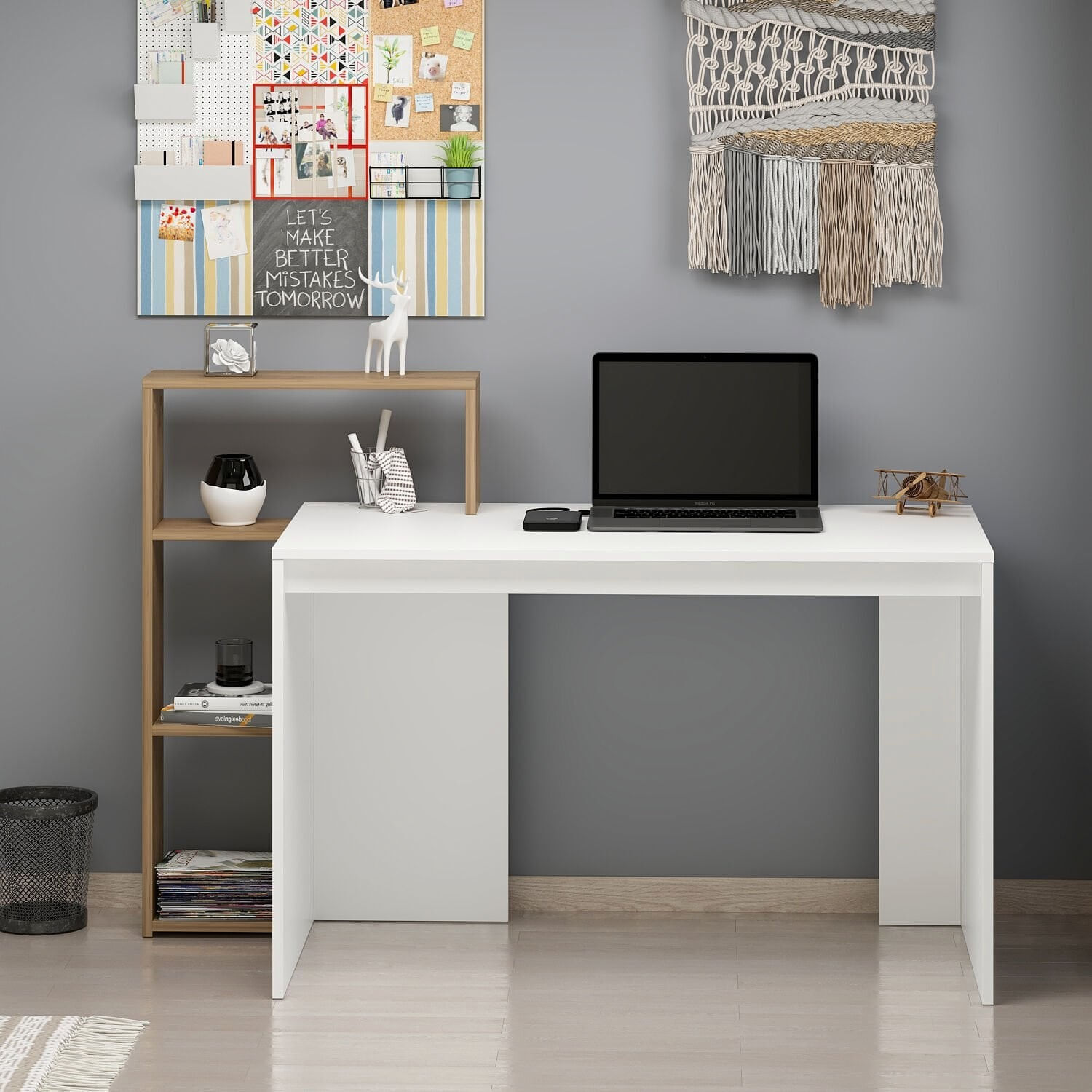 Birou Velora, 147 x 100 x 60 cm, alb nuc, PAL melaminat — imaginea 6