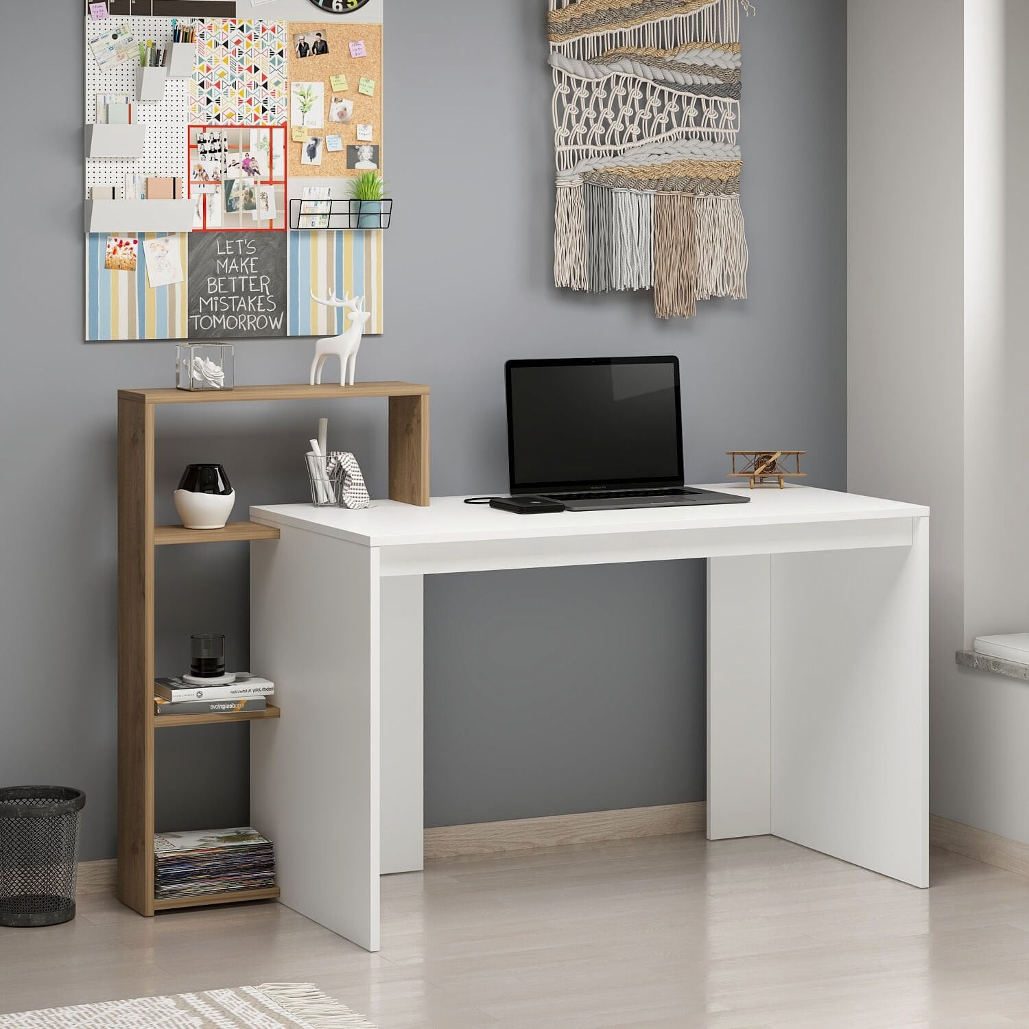 Birou Velora, 147 x 100 x 60 cm, alb nuc, PAL melaminat — imaginea 7
