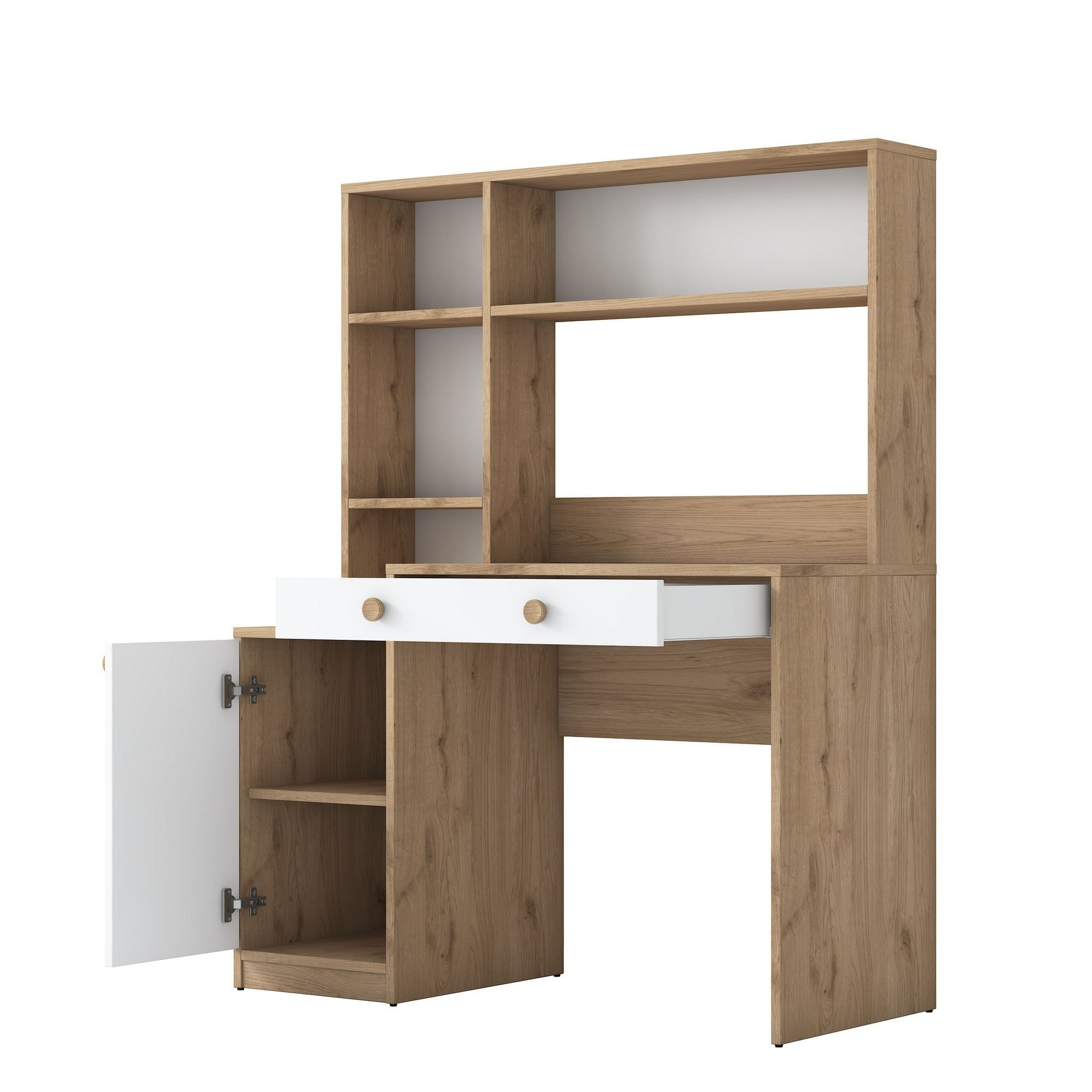 Birou cu biblioteca HA126 - 4117, 115 x 146 x 50 cm, nuc alb, PAL, design modern — imaginea 2