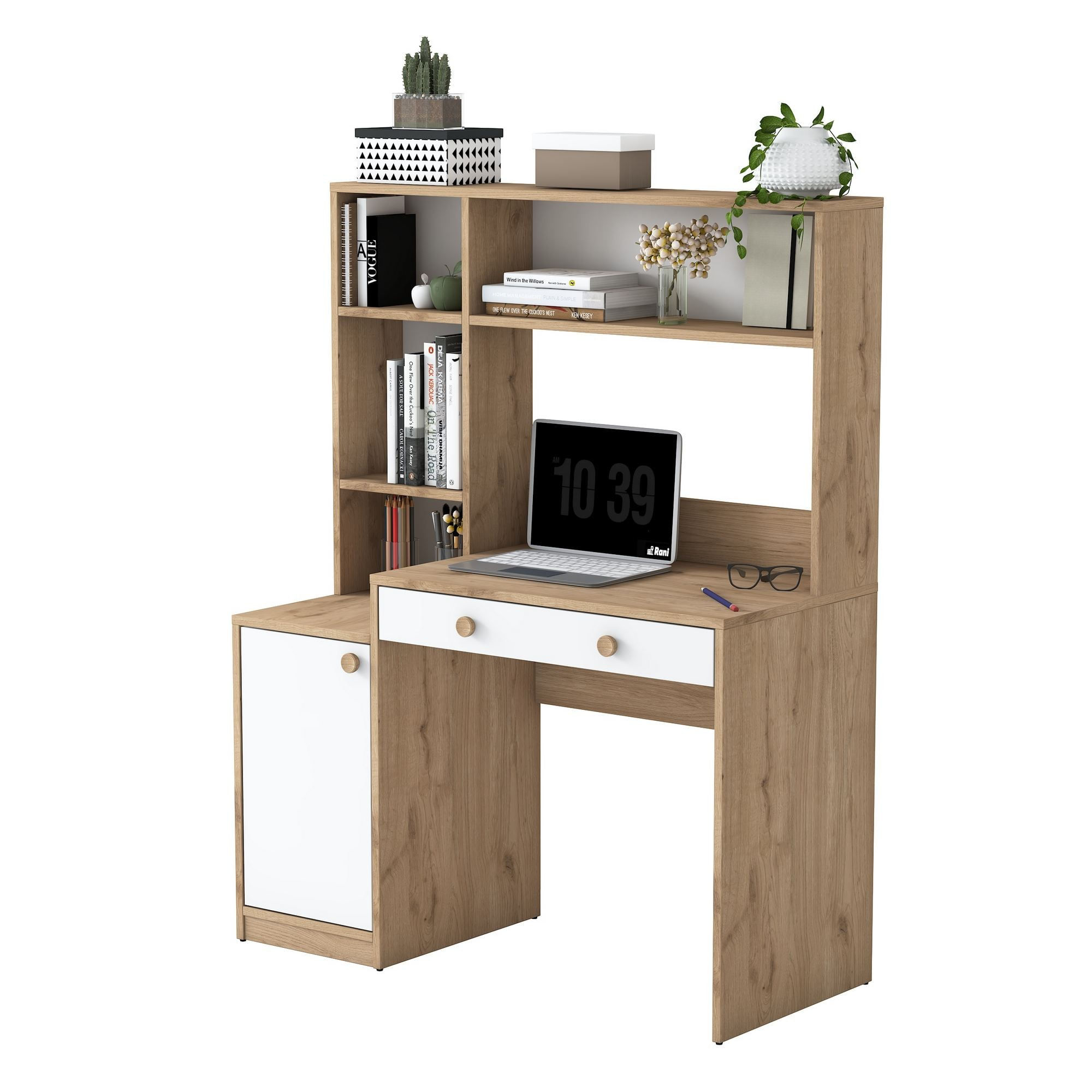 Birou cu biblioteca HA126 - 4117, 115 x 146 x 50 cm, nuc alb, PAL, design modern — imaginea 4