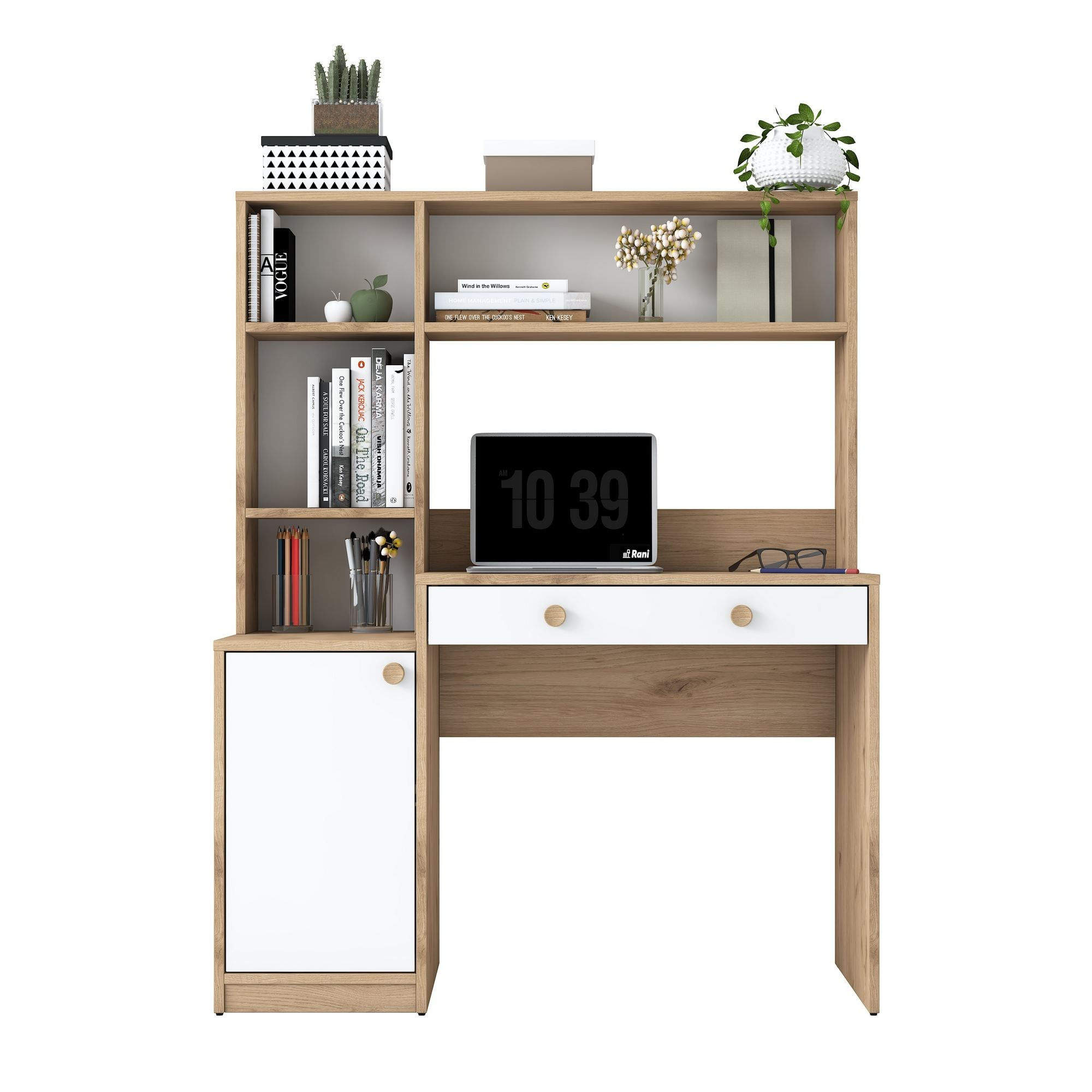 Birou cu biblioteca HA126 - 4117, 115 x 146 x 50 cm, nuc alb, PAL, design modern — imaginea 13