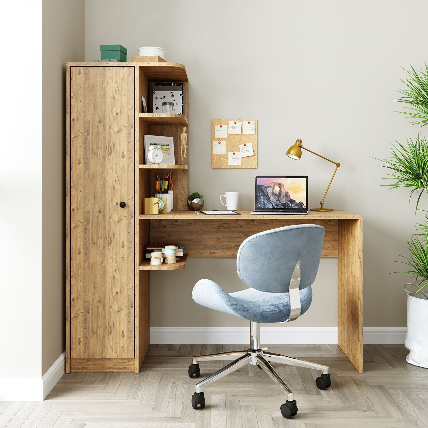 Birou cu biblioteca 2078, 143,2 x 143,2 x 50 cm, pin atlantic, PAL melaminat, design modern — imaginea 2