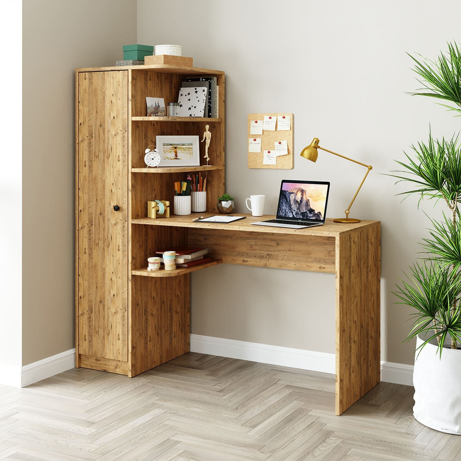 Birou cu biblioteca 2078, 143,2 x 143,2 x 50 cm, pin atlantic, PAL melaminat, design modern — imaginea 6