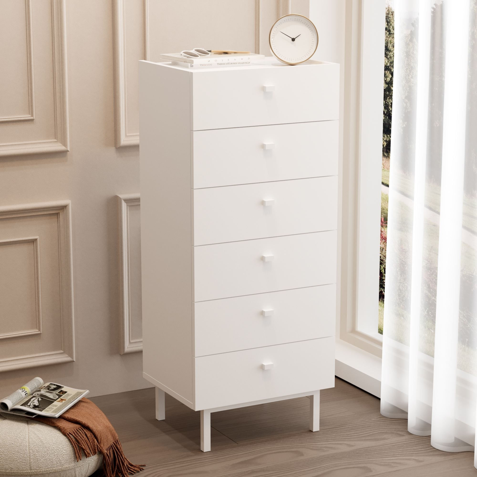 Comoda dormitor Luke - LK5-W, 47,9 x 113,2 x 36,8 cm, alb, PAL melaminat, spatiu de depozitare, fixare pe perete — imaginea 2