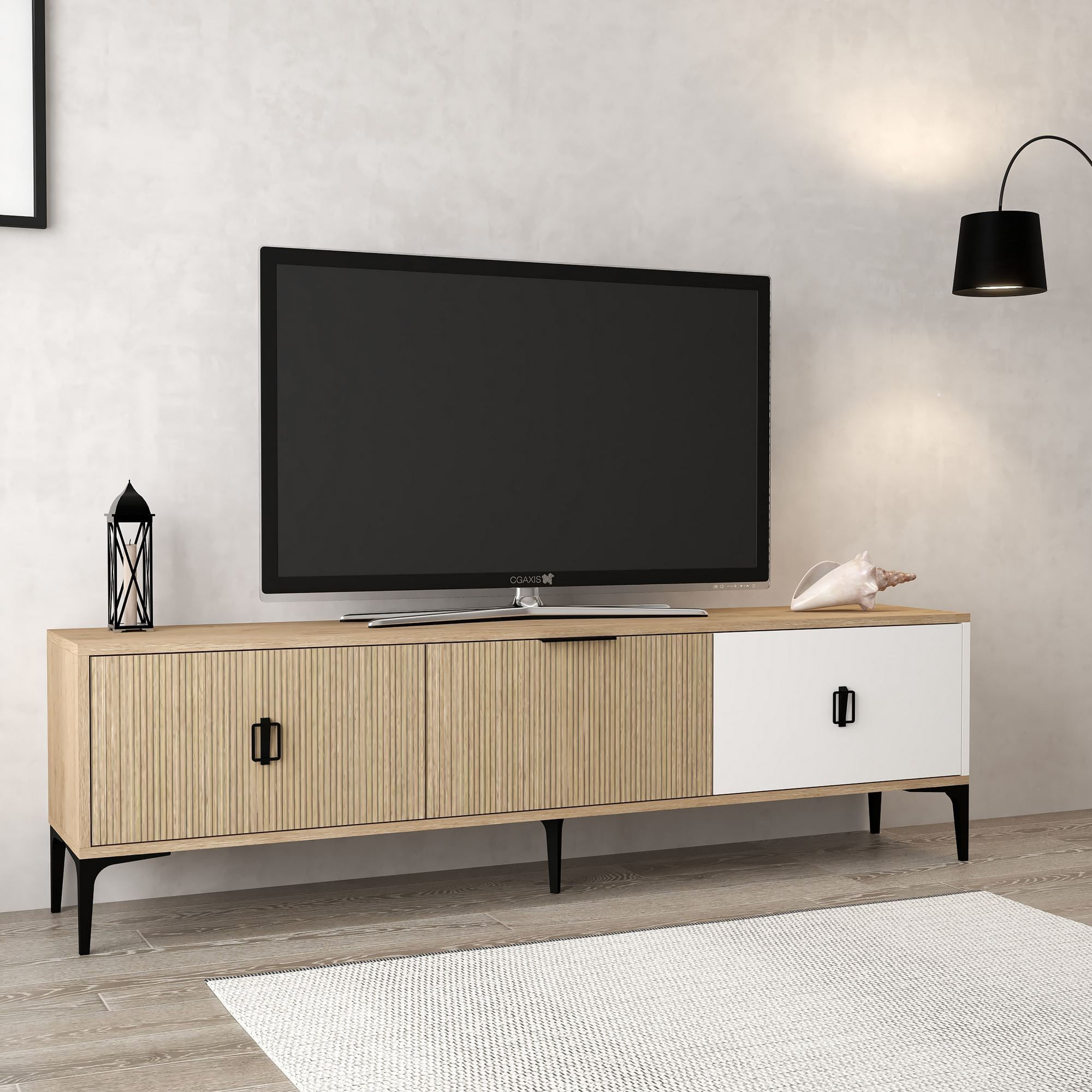 Comoda TV Neva 3802, 180 x 50 x 35 cm, stejar alb, PAL melaminat — imaginea 2