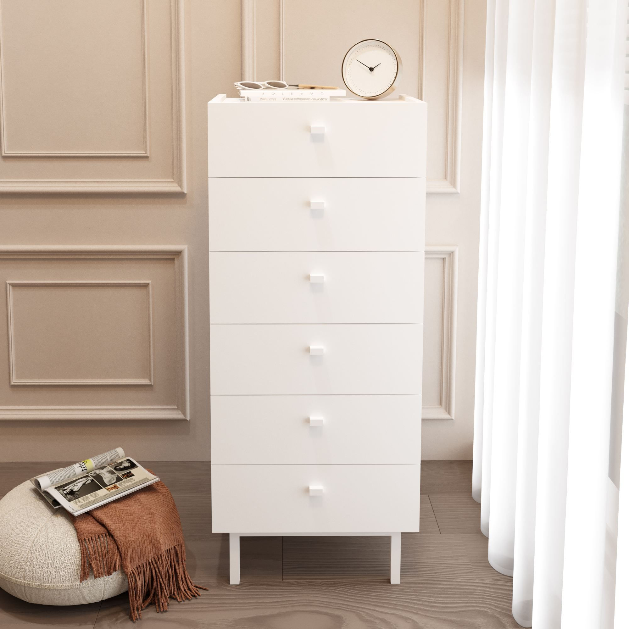 Comoda dormitor Luke - LK5-W, 47,9 x 113,2 x 36,8 cm, alb, PAL melaminat, spatiu de depozitare, fixare pe perete — imaginea 5
