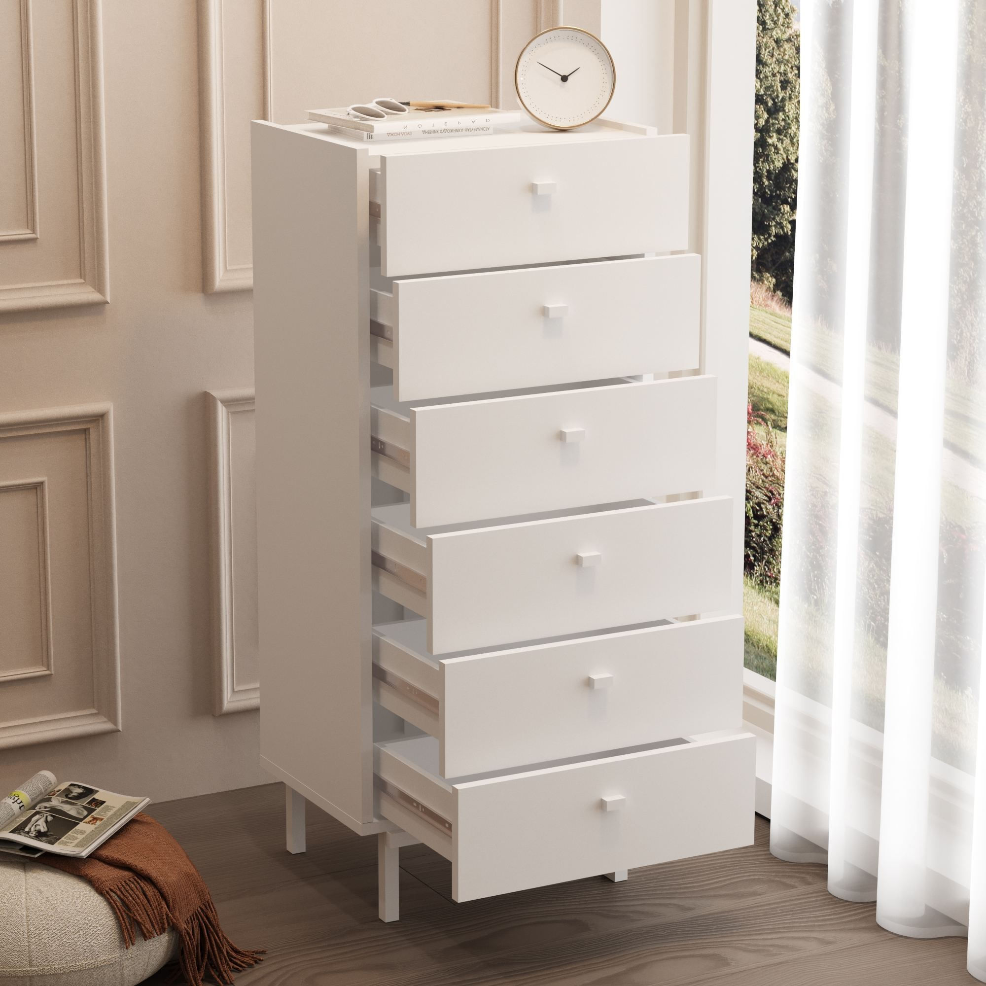 Comoda dormitor Luke - LK5-W, 47,9 x 113,2 x 36,8 cm, alb, PAL melaminat, spatiu de depozitare, fixare pe perete — imaginea 6
