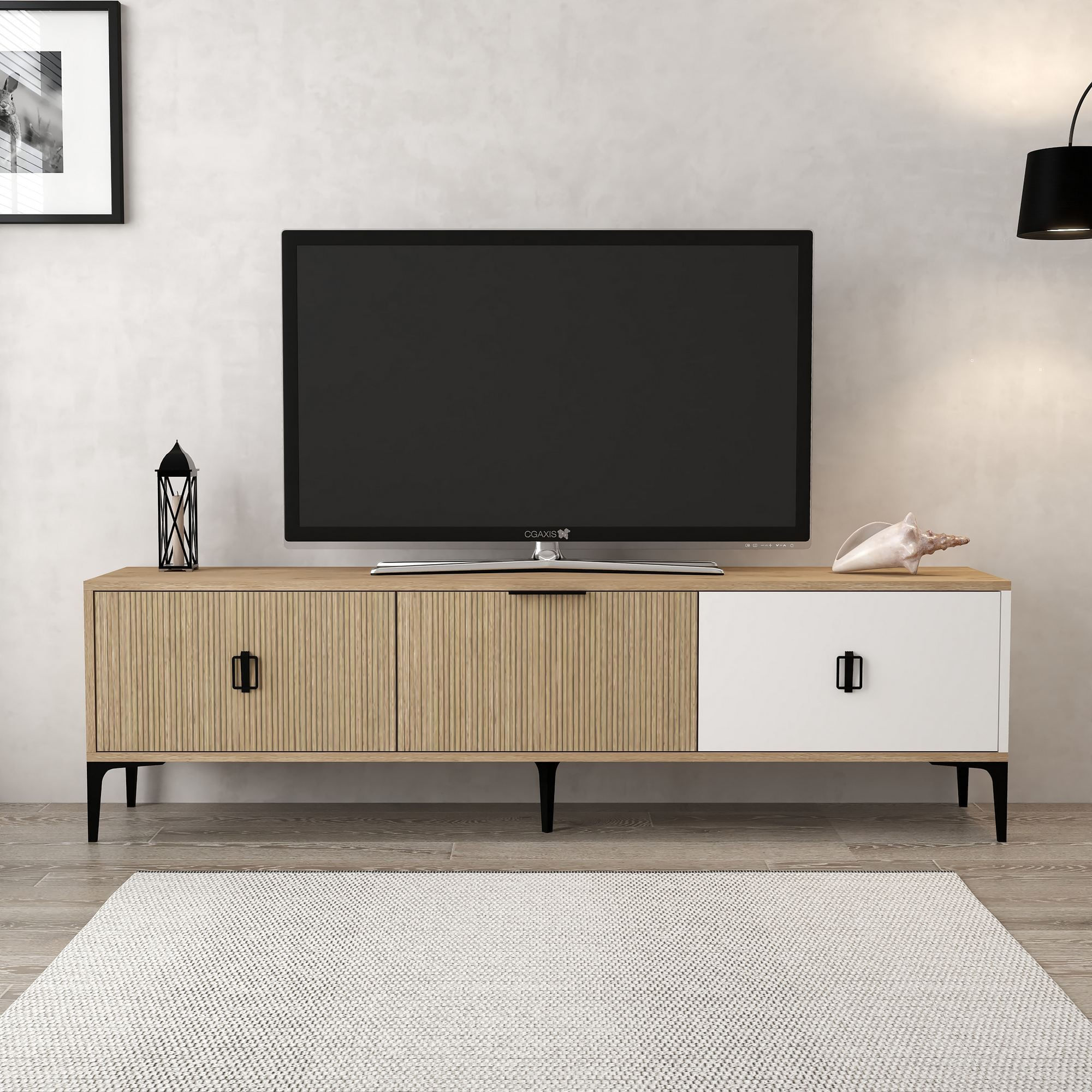 Comoda TV Neva 3802, 180 x 50 x 35 cm, stejar alb, PAL melaminat — imaginea 4