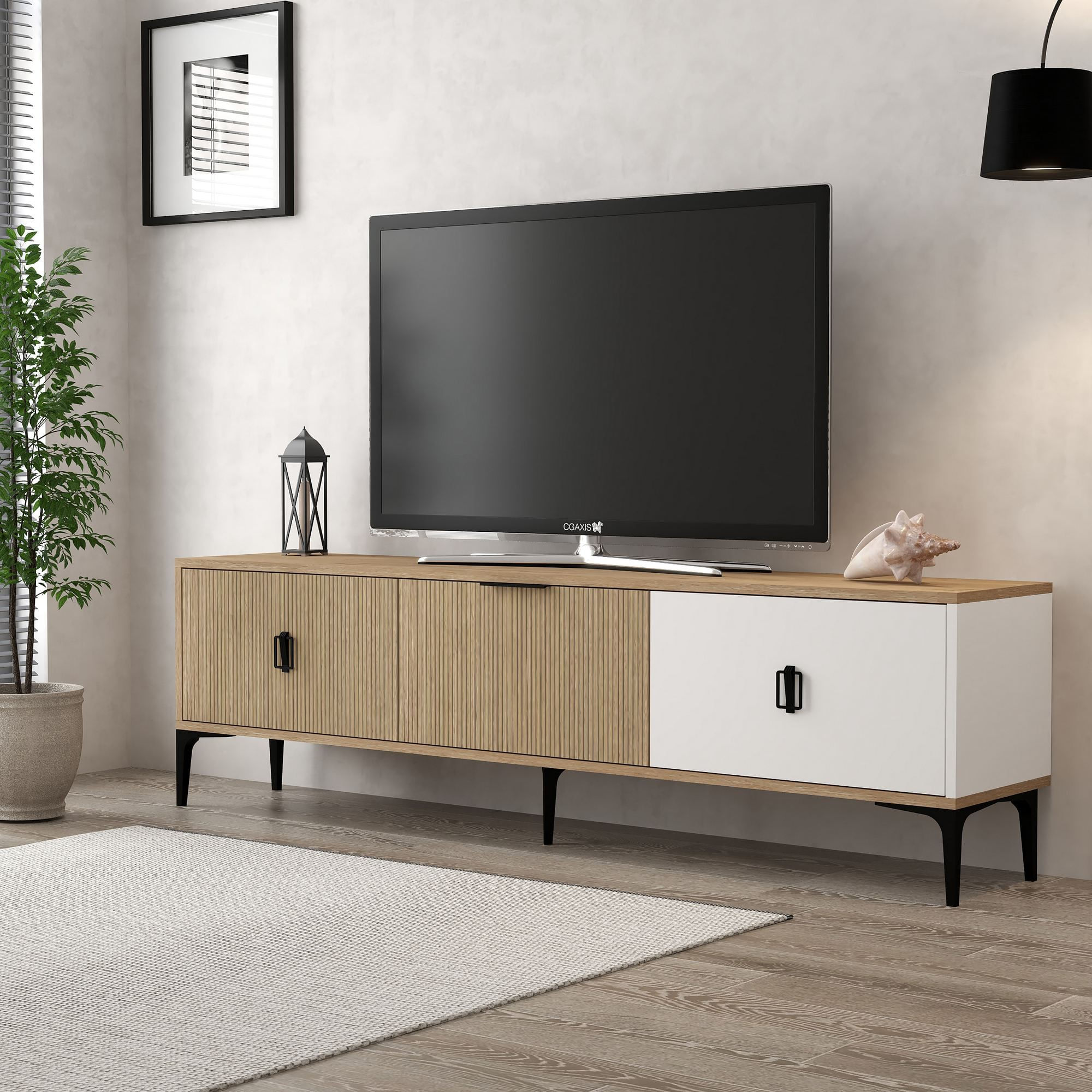 Comoda TV Neva 3802, 180 x 50 x 35 cm, stejar alb, PAL melaminat — imaginea 5
