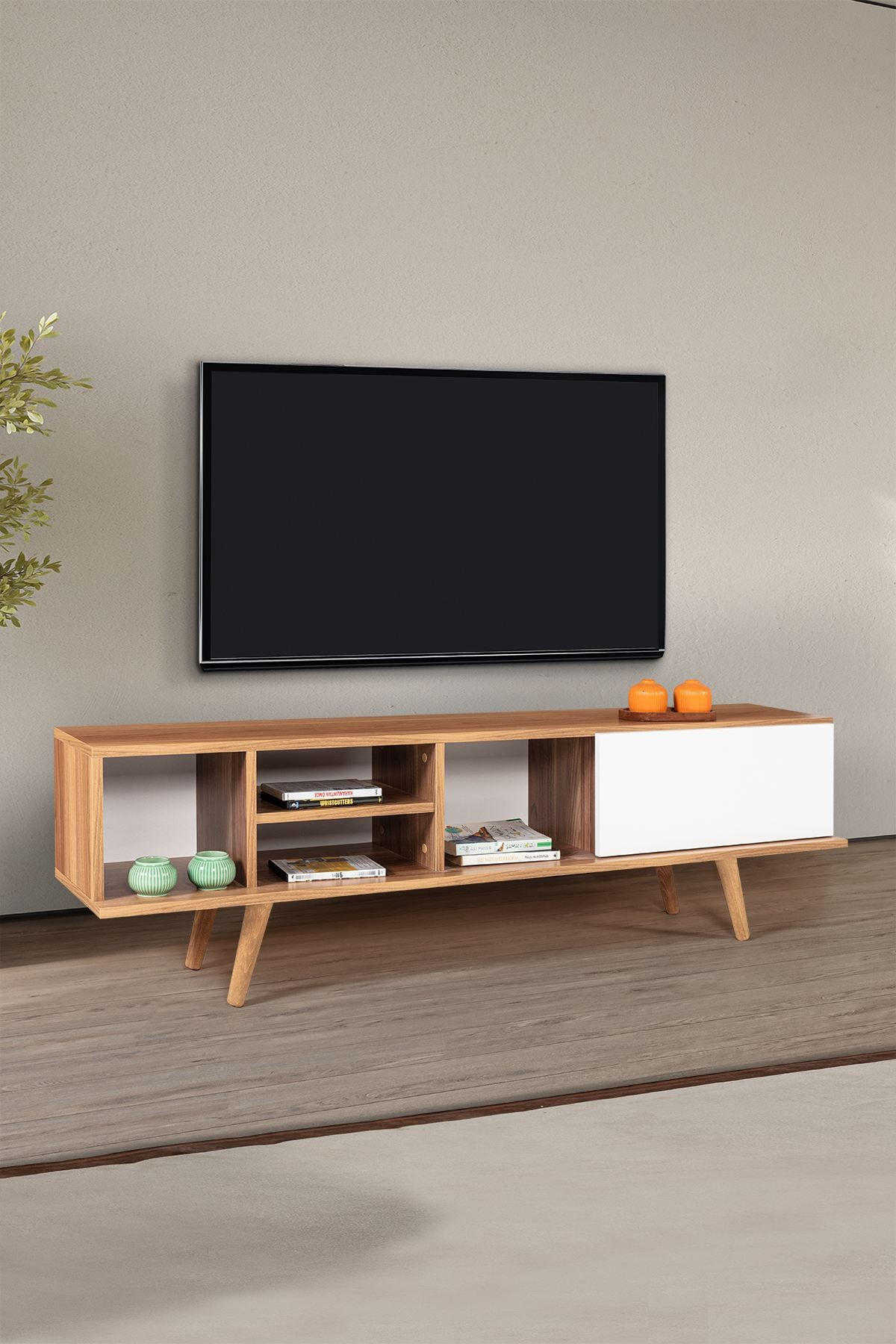 Comoda TV Ela 3633, 160 x 47 x 35 cm, nuc alb, PAL melaminat — imaginea 5