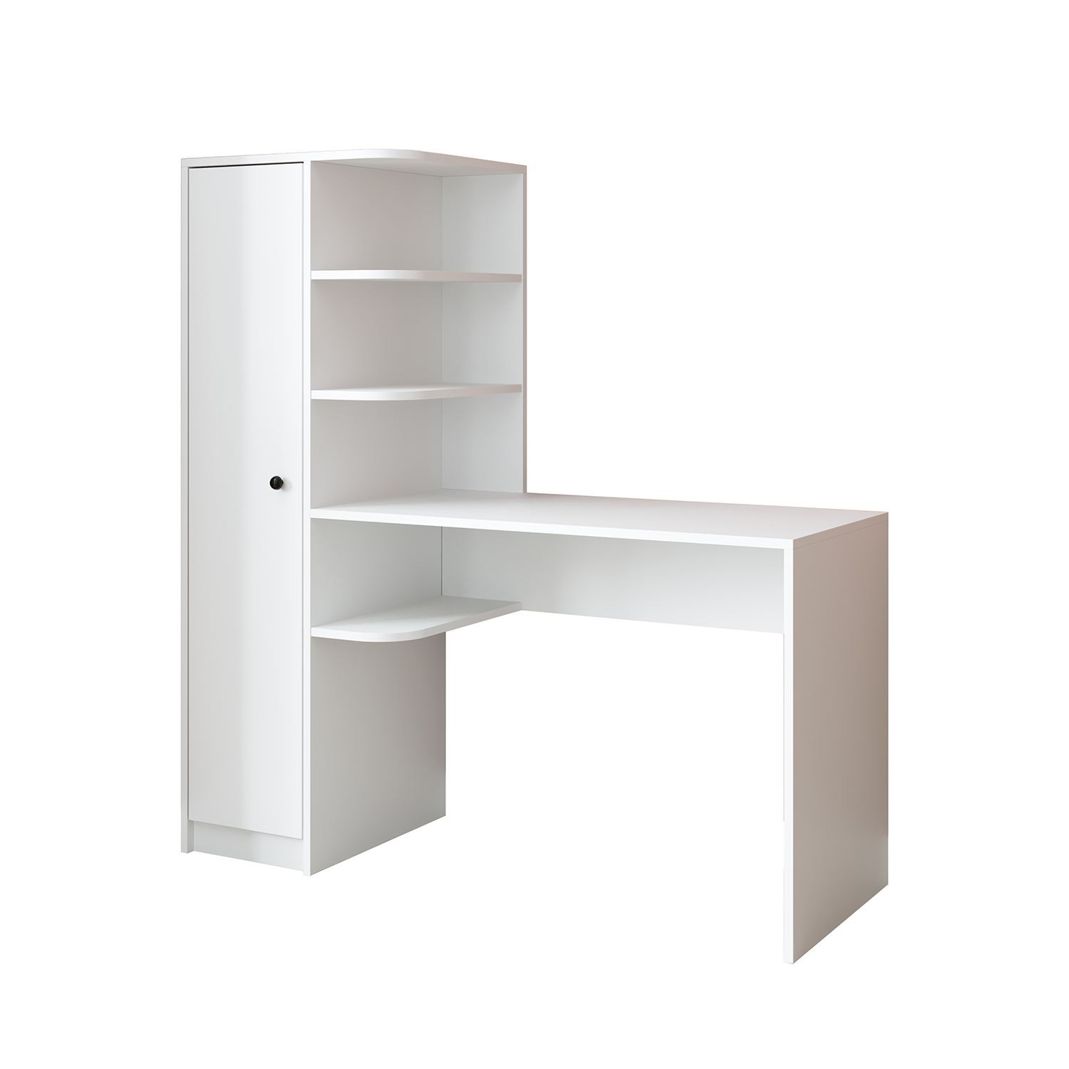 Birou cu biblioteca 2129, 143,2 x 143,2 x 50 cm, alb, PAL melaminat, design modern — imaginea 2