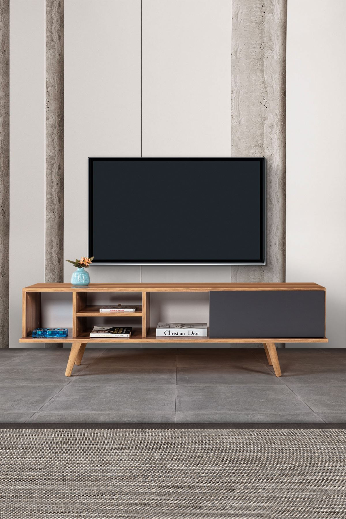 Comoda TV Ela 3631, 160 x 47 x 35 cm, nuc antracit, PAL melaminat — imaginea 2