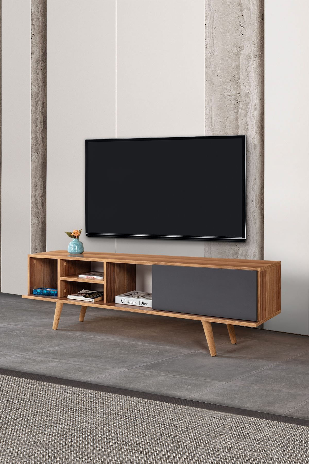 Comoda TV Ela 3631, 160 x 47 x 35 cm, nuc antracit, PAL melaminat — imaginea 3