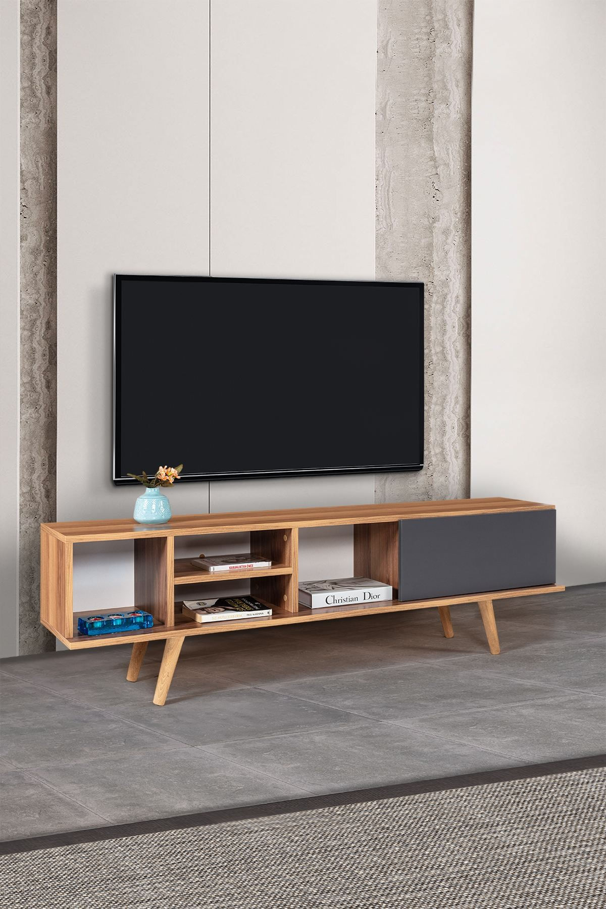 Comoda TV Ela 3631, 160 x 47 x 35 cm, nuc antracit, PAL melaminat — imaginea 4