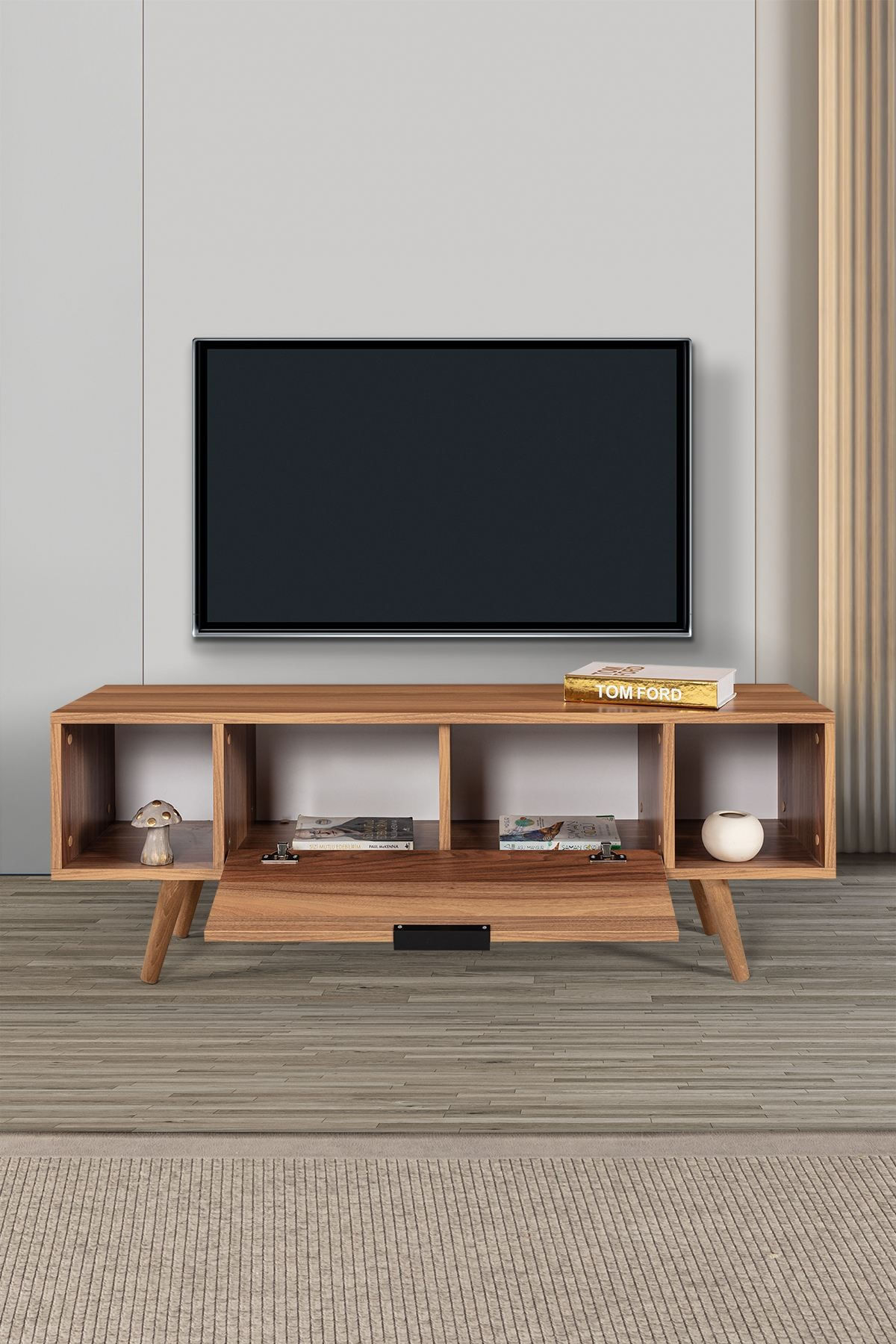 Comoda TV Mesir 3325, 130 x 47 x 35 cm, nuc, PAL melaminat — imaginea 3