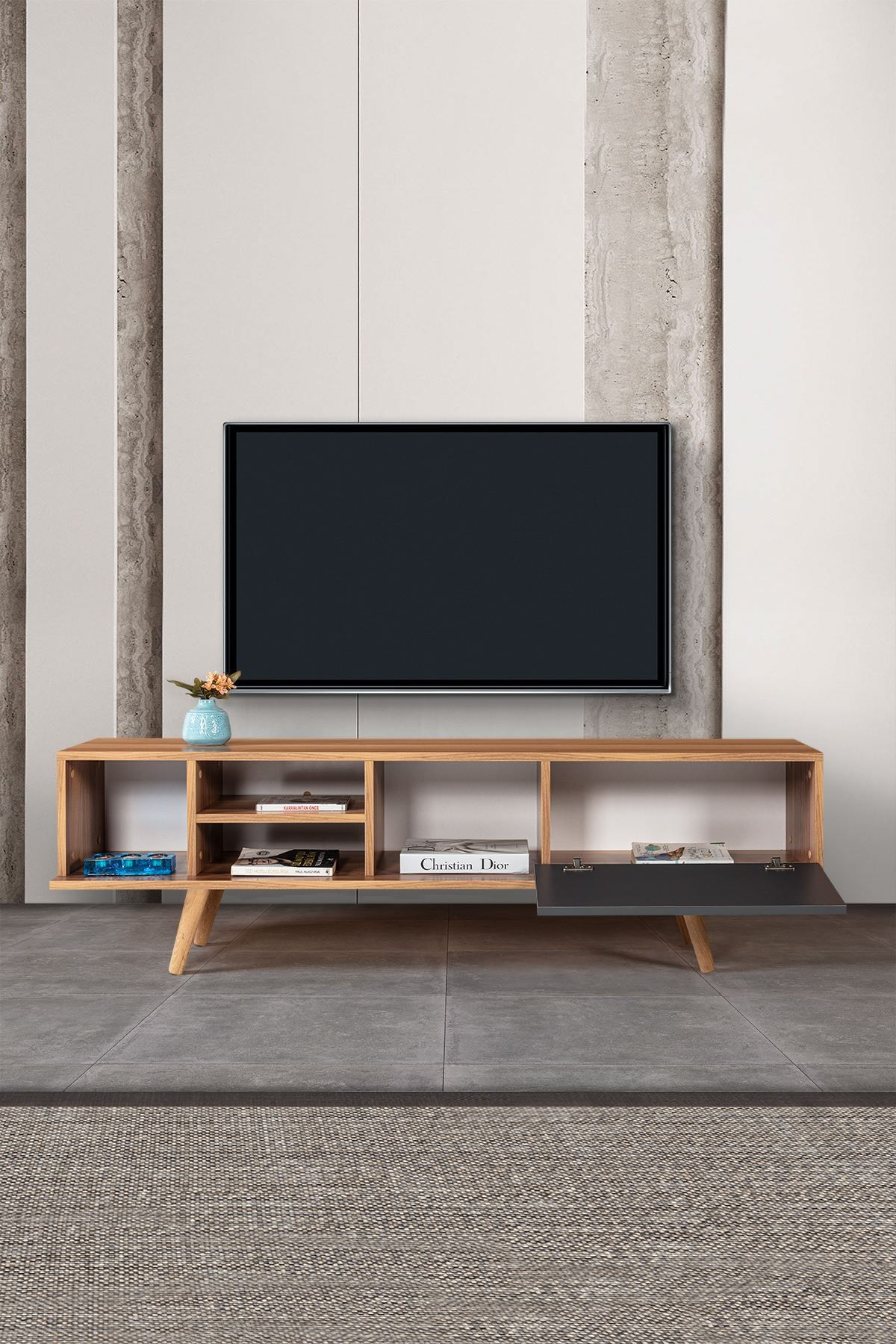 Comoda TV Ela 3631, 160 x 47 x 35 cm, nuc antracit, PAL melaminat — imaginea 5