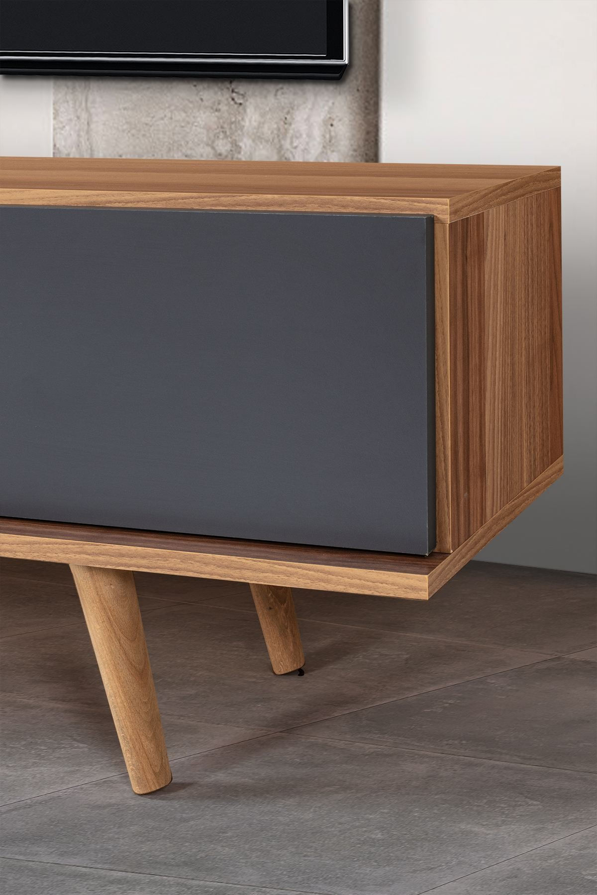 Comoda TV Ela 3631, 160 x 47 x 35 cm, nuc antracit, PAL melaminat — imaginea 6