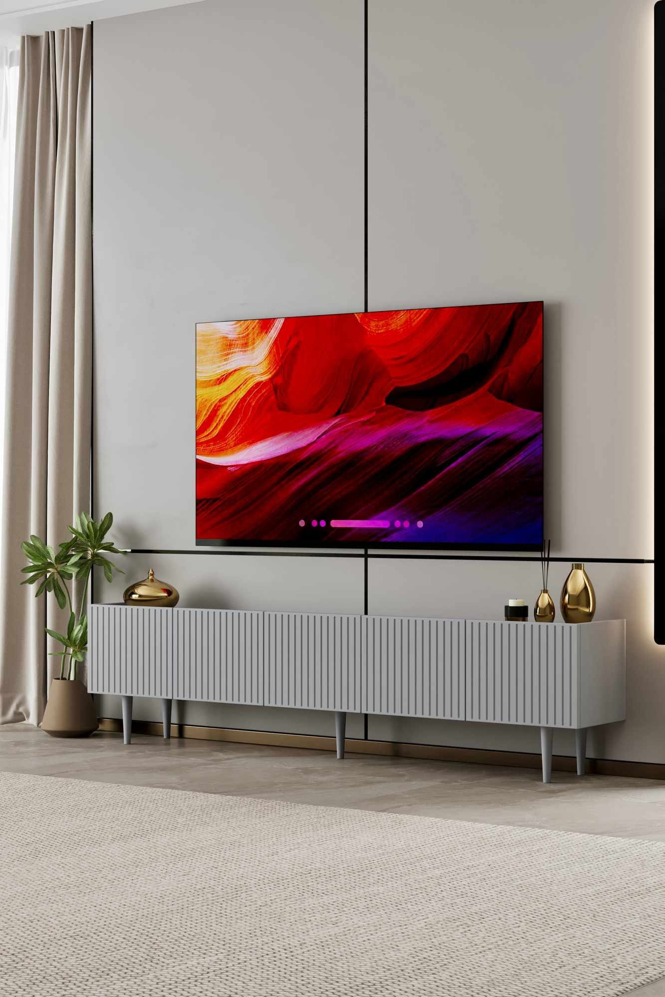 Comoda TV Capella 200, 200 x 50 x 29 cm, gri deschis, MDF, capacitate 37 kg, light gri — imaginea 3