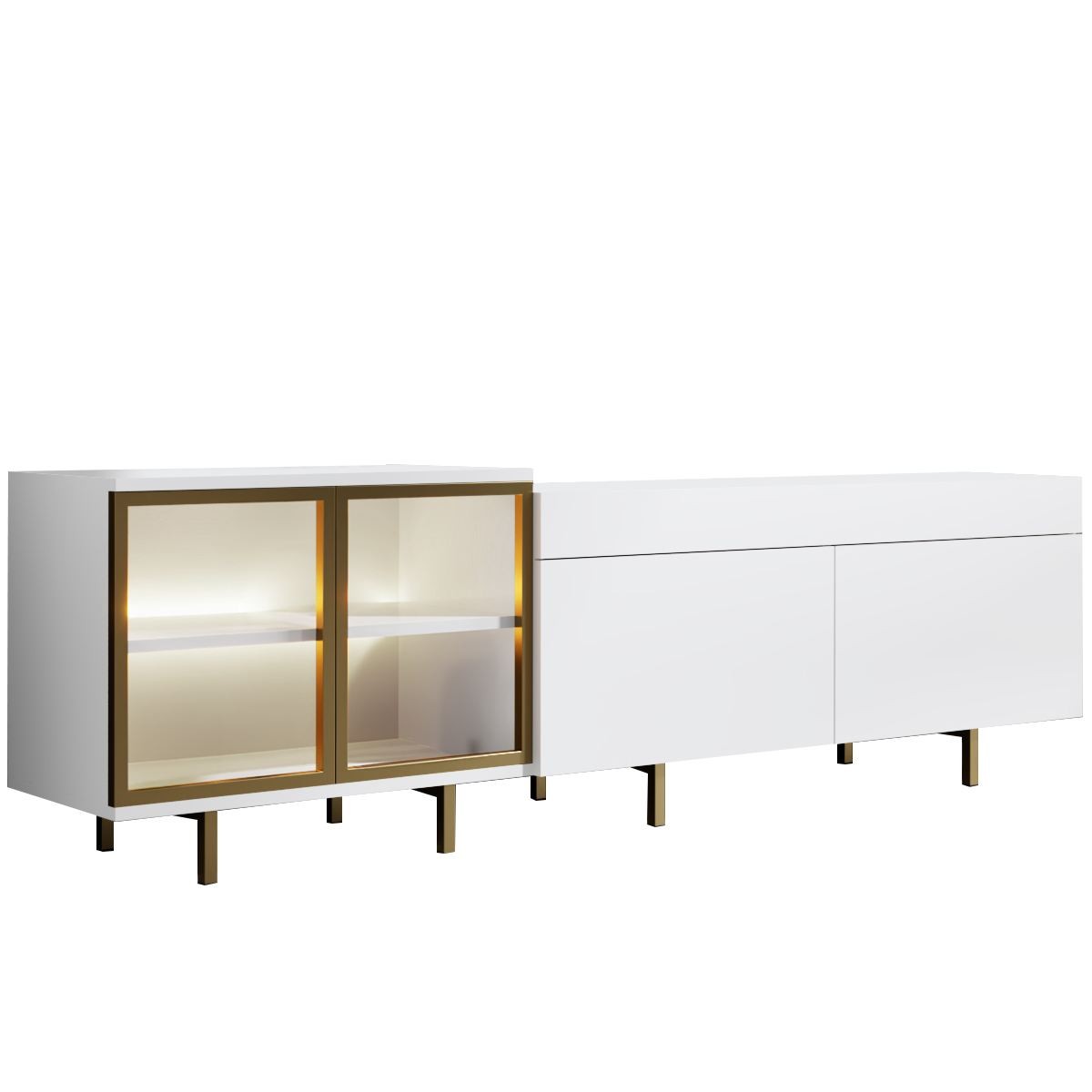 Comoda TV Vienna, 190 x 57 x 37 cm, alb auriu, PAL melaminat, spatiu de depozitare, fixare pe perete, alb / gold — imaginea 5