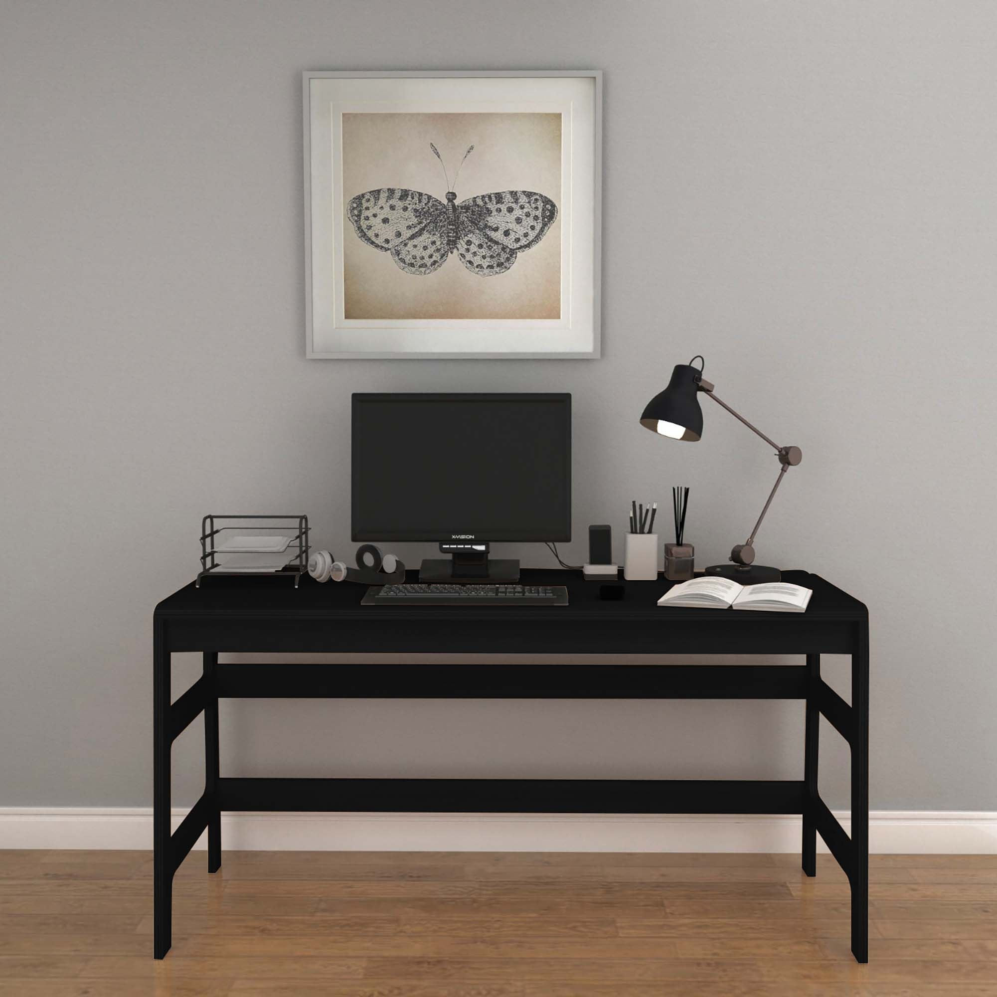 Birou cu biblioteca CPT4804-150, 55 x 192 x 27 cm, negru, lemn, spatiu de depozitare, fixare pe perete — imaginea 3